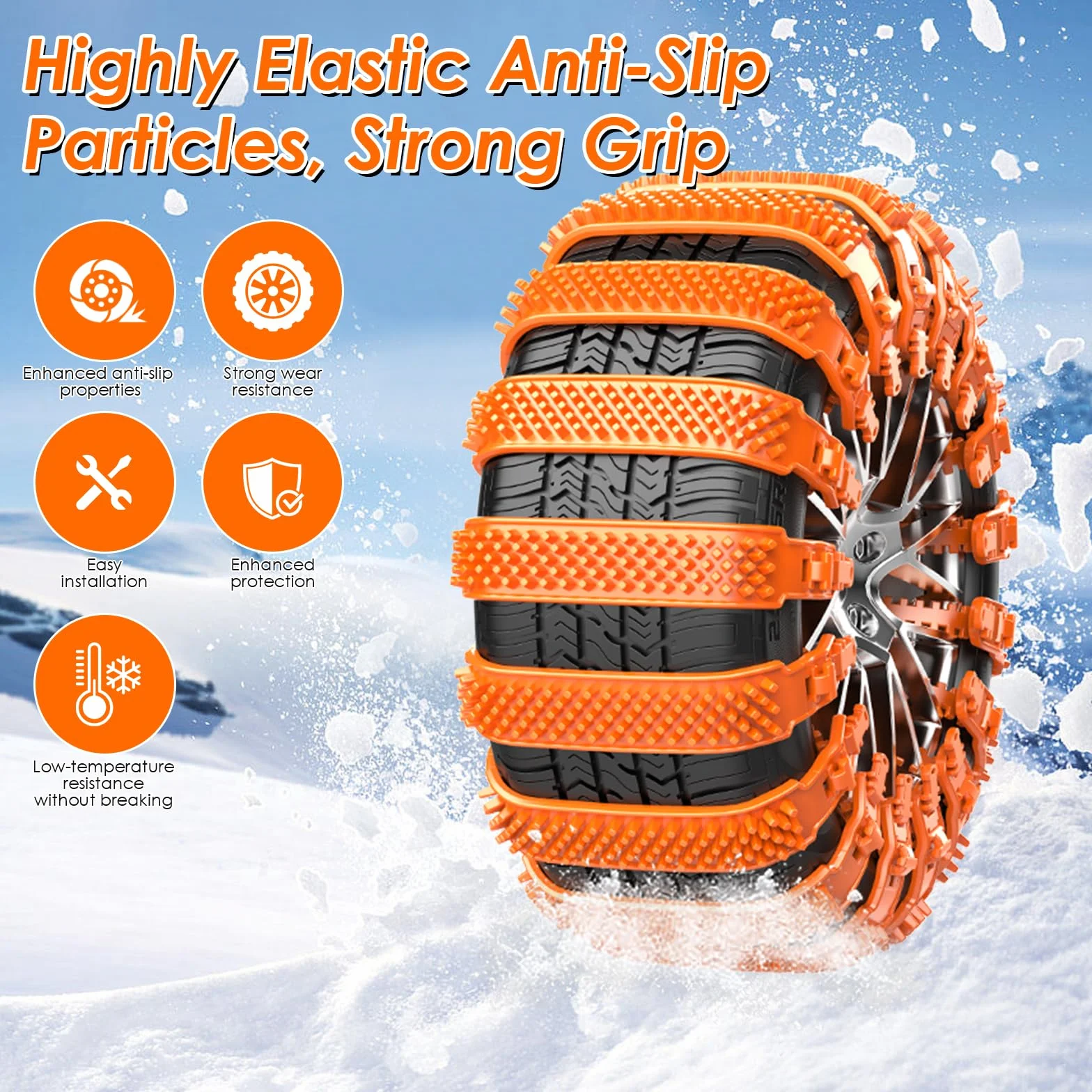 Cadenas de Nieve Automáticas Universal - Tipo de Chenille de Fijación Rápida para Neumáticos 165-255 - 10 Piezas Antideslizante de Emergencia para Vehículo, SUV, Camión