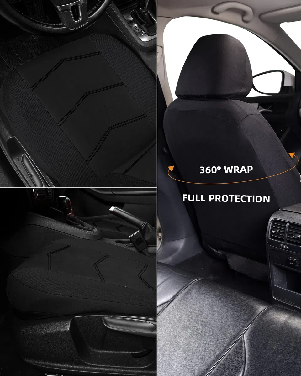 TOYOUN Fundas Asientos Coche Universal Delanteros de Poliéster Fundas Asientos Delanteros Coche para Conductor y Copiloto de Cerdito de Accesorios Automóvil 2 Plazas,Negro