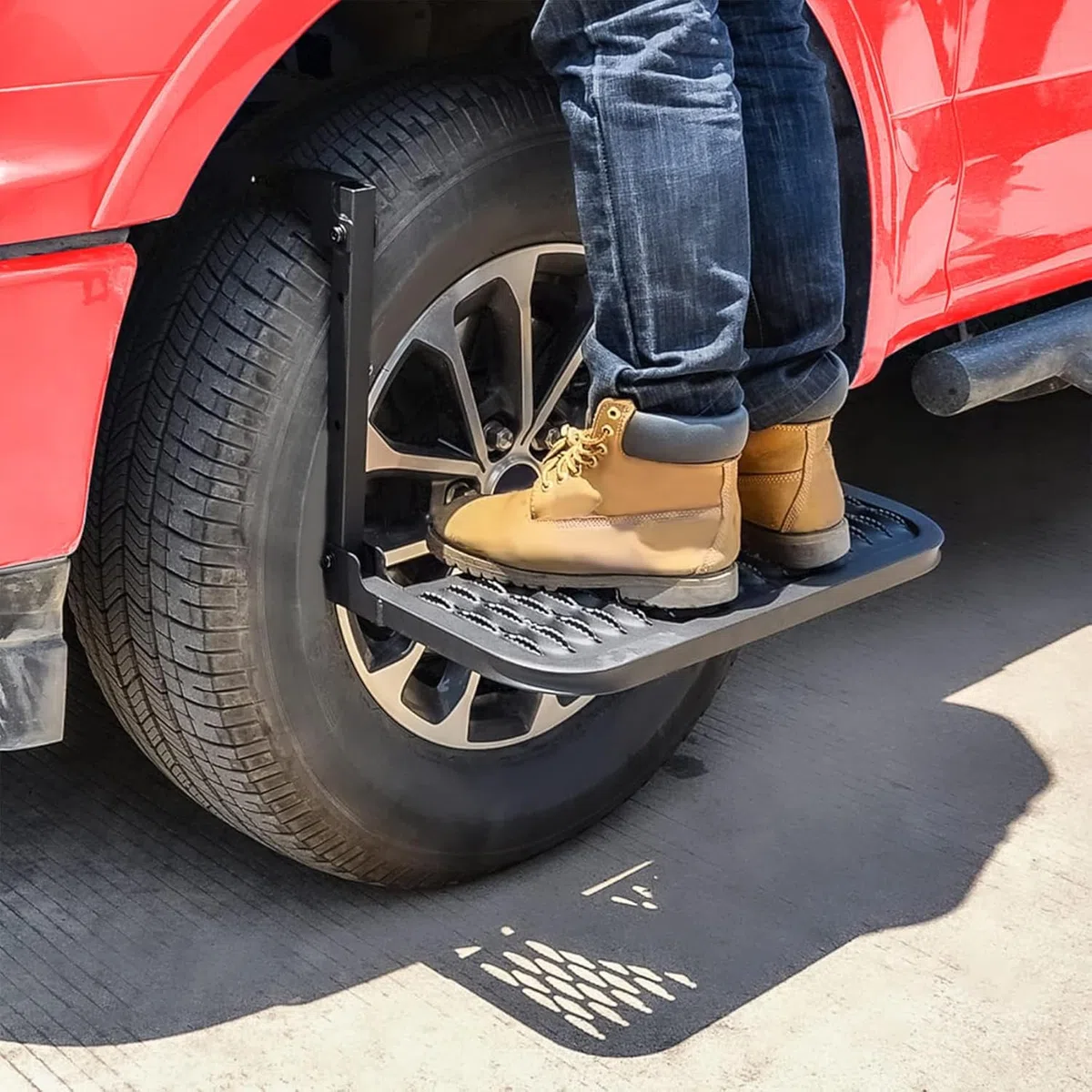 Peldaño antideslizante plegable para camiones, SUV y autocaravanas. Montaje de neumáticos ajustable, resistente, se adapta a la mayoría de neumáticos de 23 a 33 cm y hasta 150 kg