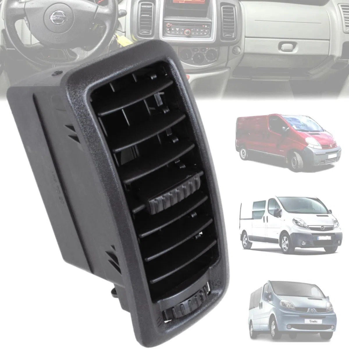 Twowinds - Rejilla de Ventilación Compatible con Renault Trafic II, Opel Vivaro A, Nissan Primastar - Aireador Salpicadero Consola Central - 7701054458 - Difusor Aire, Calefacción, Climatización