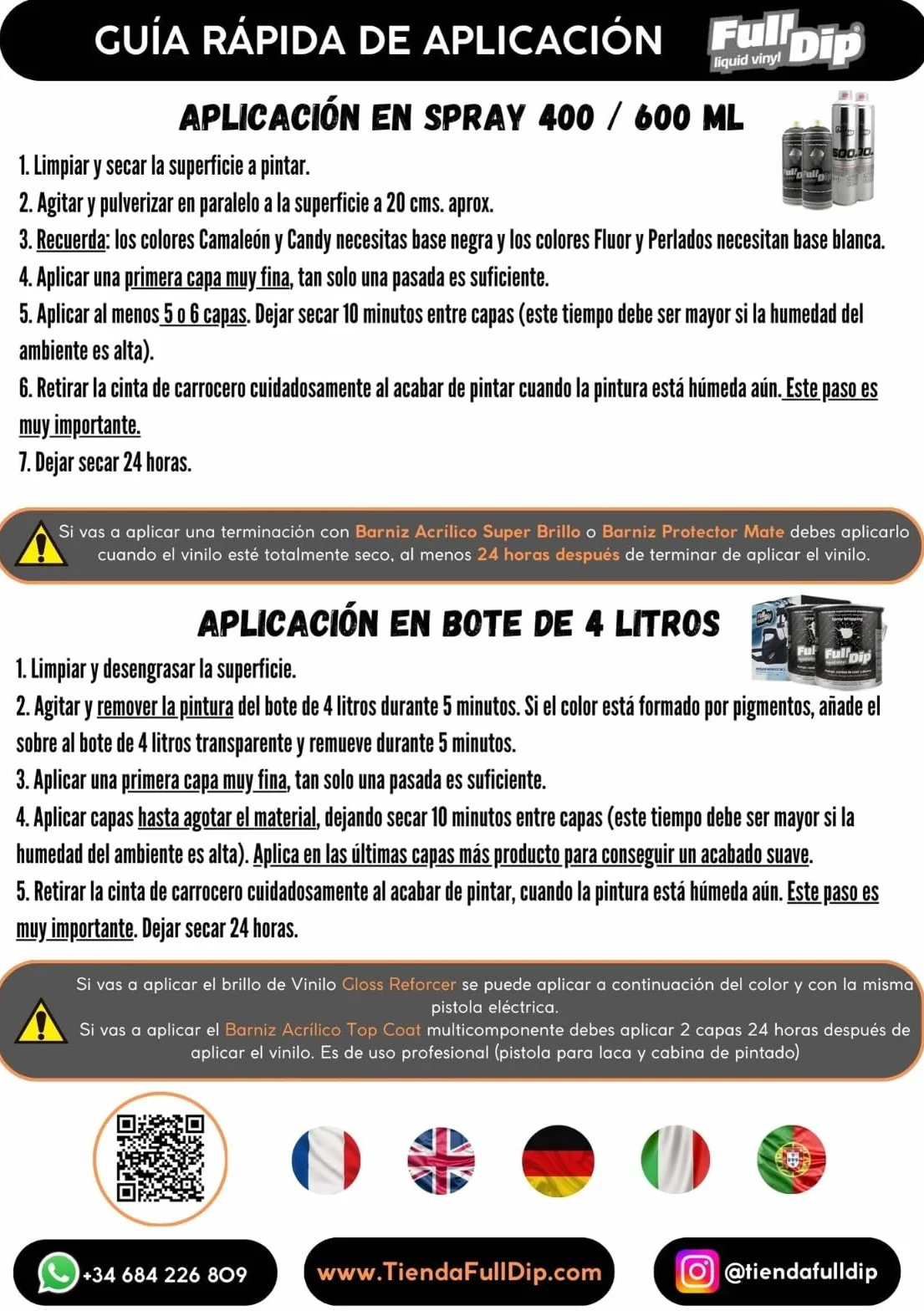AutoFullCar - Pack Llantas Vinilo Líquido Full Dip - 4 Sprays Negro Mate 400 ml. Unidad - Adaptador de Spray de Regalo