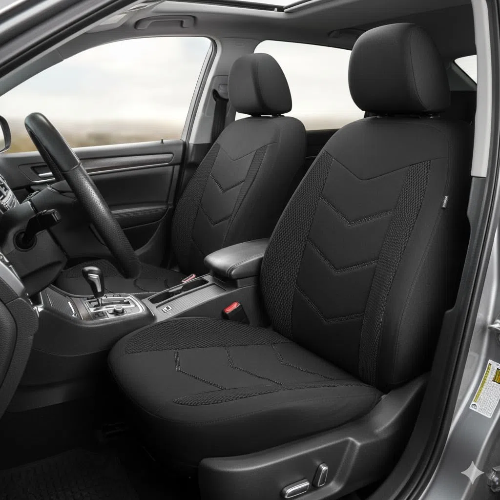 TOYOUN Fundas Asientos Coche Universal Delanteros de Poliéster Fundas Asientos Delanteros Coche para Conductor y Copiloto de Cerdito de Accesorios Automóvil 2 Plazas,Negro