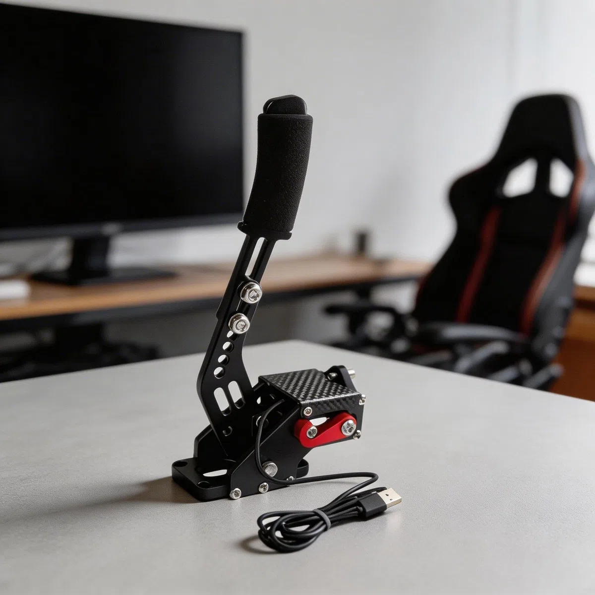 KHIronHive Freno de mano USB Racing con sensor Hall para PC, palanca de freno de tensión ajustable de aleación de aluminio compatible con Logitech G27 G29 G920 T500 T300, para Assetto Corsa Dirt