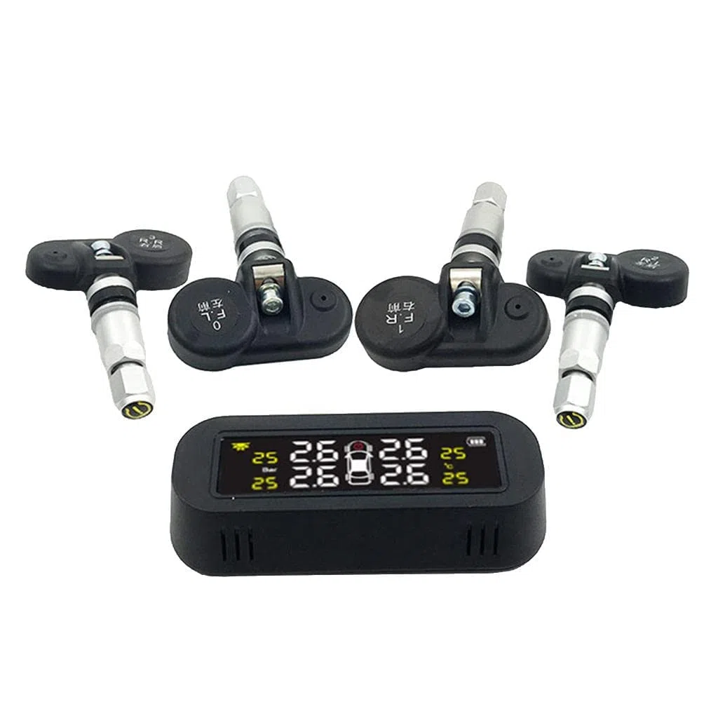 zalati Monitoreo de presión de neumáticos de automóvil con 4 sensores Sistema de monitoreo de presión de neumáticos Solar inalámbrico TPMS Incorporado Oculto