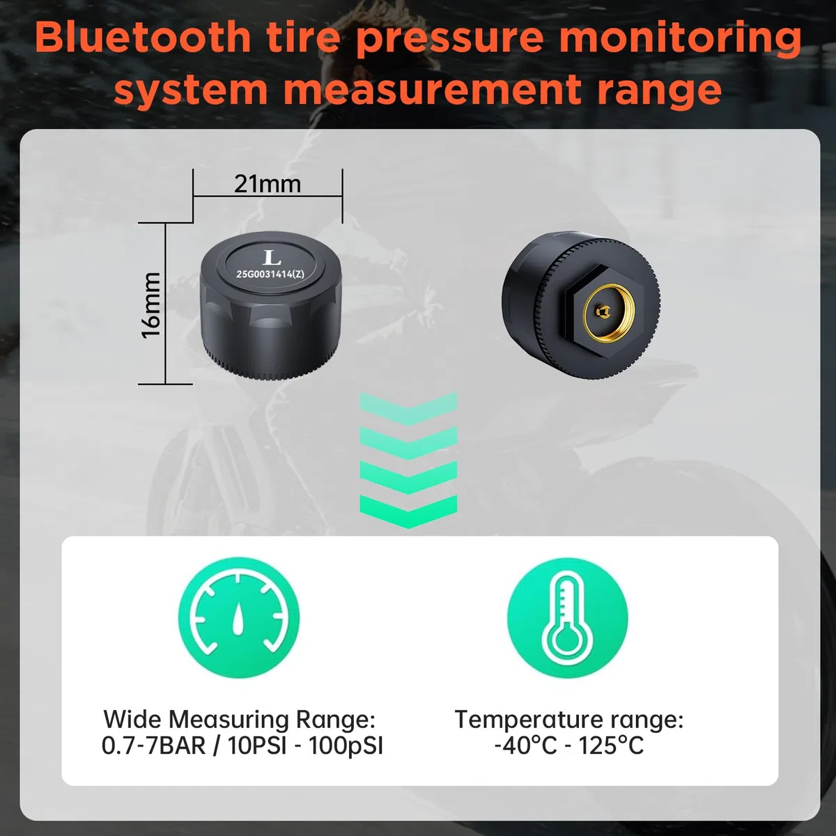 OBEST Sistema de Control de Presión de los Neumáticos con Aplicación, Bluetooth Inteligente para Motocicleta TPMS con 2 Sensores Externos, Presión de Neumáticos Inalámbrica y Detector de Temperatura