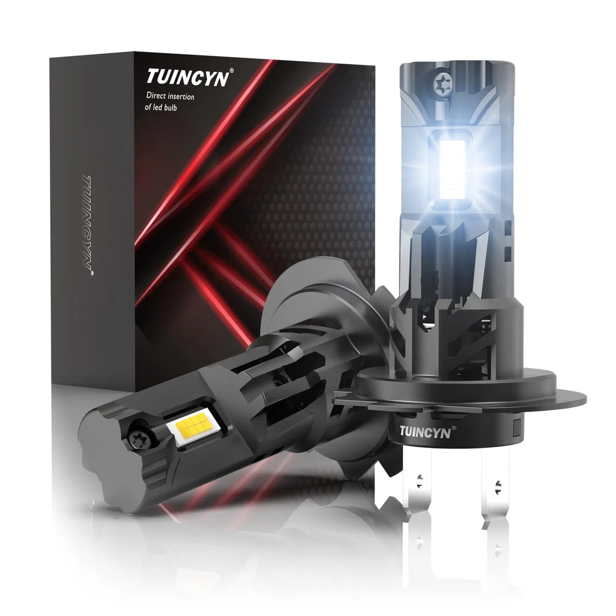 TUINCYN H7 LED Bombilla Coche y Moto, 80W 16000LM 6000K Blanco 600% Brillo 12V 1:1 Mini LED H7 Faro A Prueba De Fallos, Repuesto Para Lámparas Halógenas y De Xenón, Paquete De 2