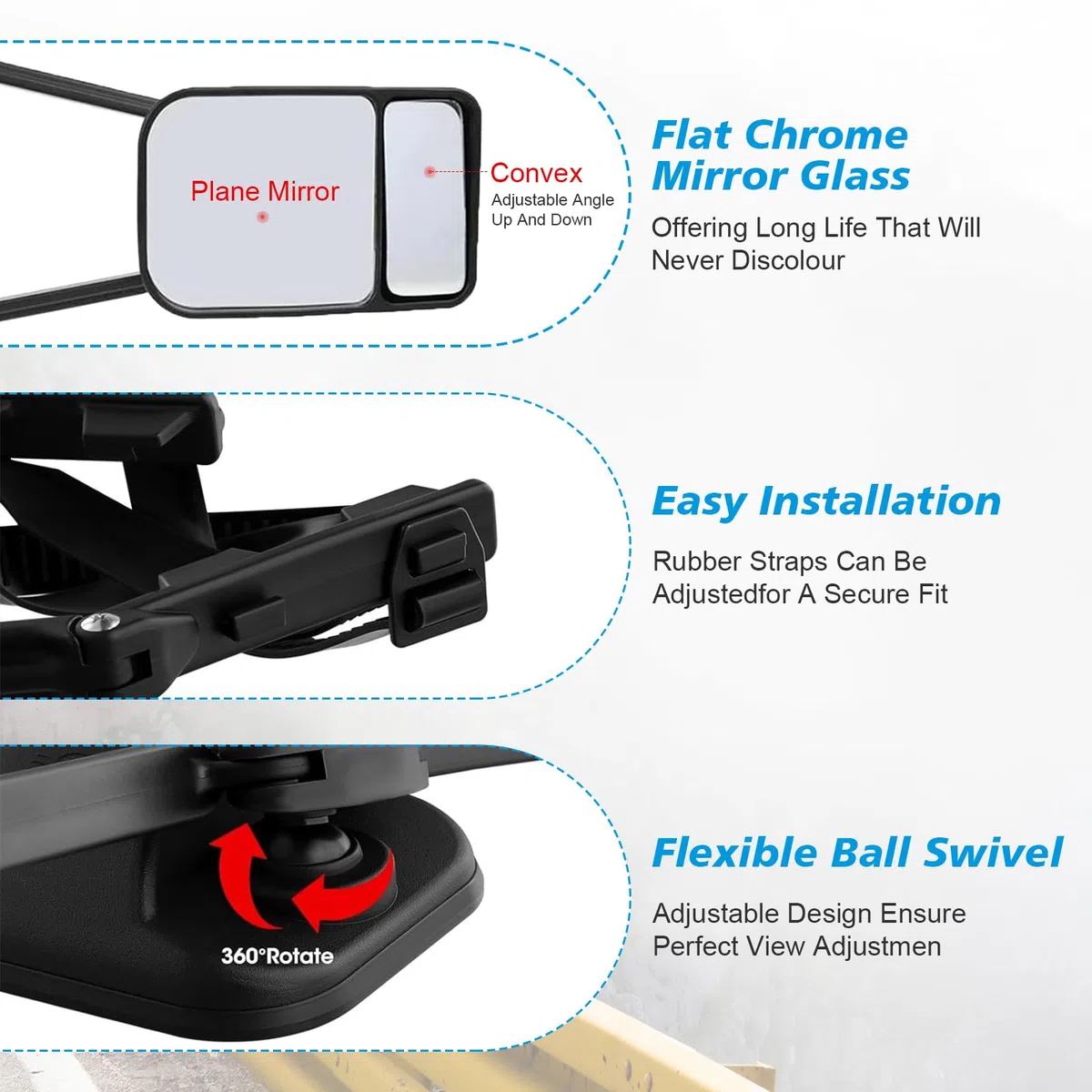 2 Piezas Espejos Retrovisores Caravana, Espejos Caravana Coche Espejo Retrovisor de ExtensióN Ajustable, Espejos de Remolque Universal para Coches, Caravanas, Remolques, Autocaravanas