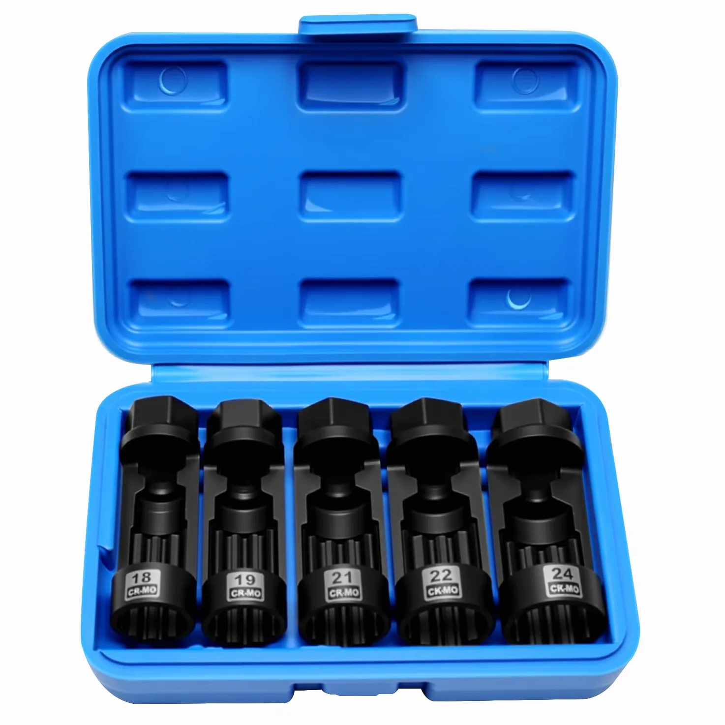 ZKTOOL 5 Piezas Juego de Tuercas de Puntal de Suspensión, 18MM 19MM 21MM 22MM 24MM, Juego de Tuercas de Enchufe de Suspensión, Herramienta de Extracción de Tuerca de Pistón de Amortiguador
