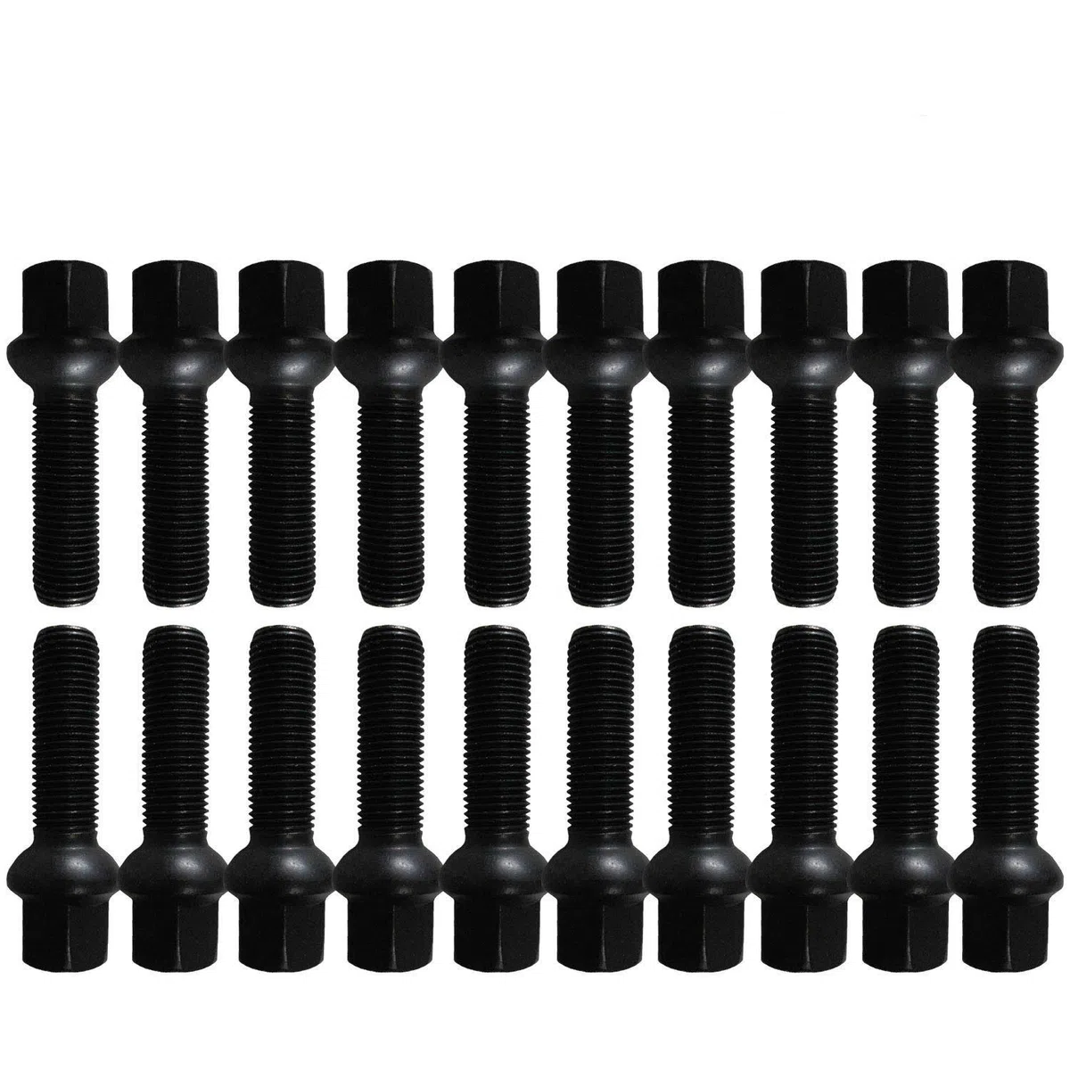 TRACER 20 Pernos de rueda negros Pernos de rueda Cinturilla de bola de perno M14x1,5 35mm R14 compatible con VW, Porsche