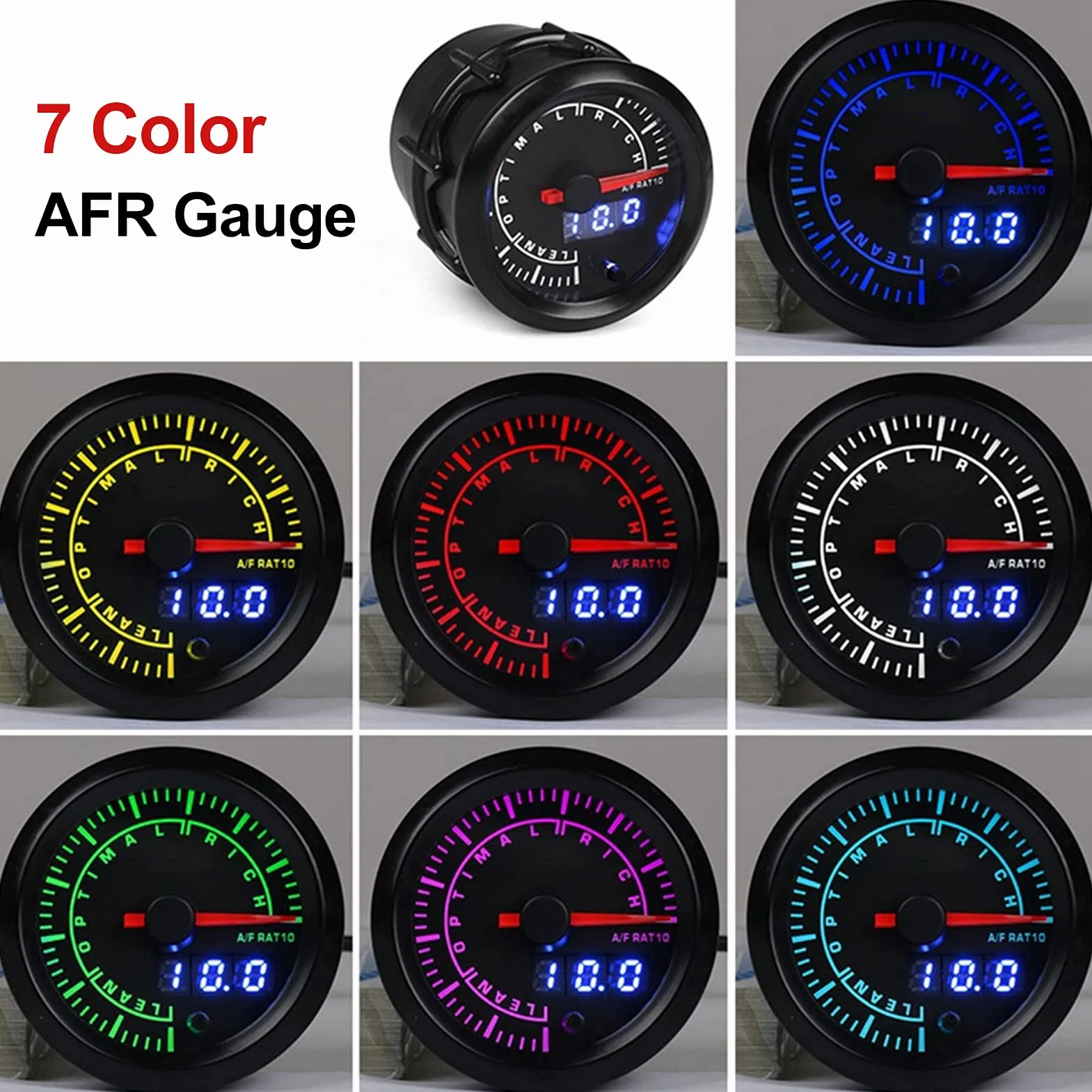 Relación aire/combustible Indicador AFR Indicador de relación aire-combustible para automóvil 2.5in 12V Indicador de relación aire-combustible Indicador Pantalla de alta precisión Ajuste de adverten