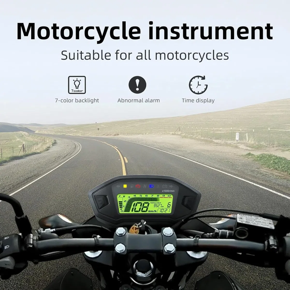Geloo Motocicleta Velocímetro Tacómetro, 13000 RPM Universal Manómetro de Motocicleta 7 colores LED Retroiluminación Cuentakilómetros Digital con Sensor de Velocidad
