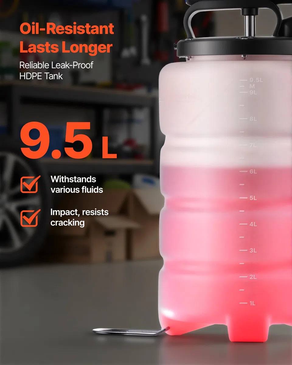 VEVOR Bomba de Líquido de Transmisión Manual Capacidad 9,5 L, Extractor de Aceite de Mano para Máquinas, con Manguera 150 cm Tubos de Extensión Adaptadores, Cambio de Aceite para Coches Barcos Motos