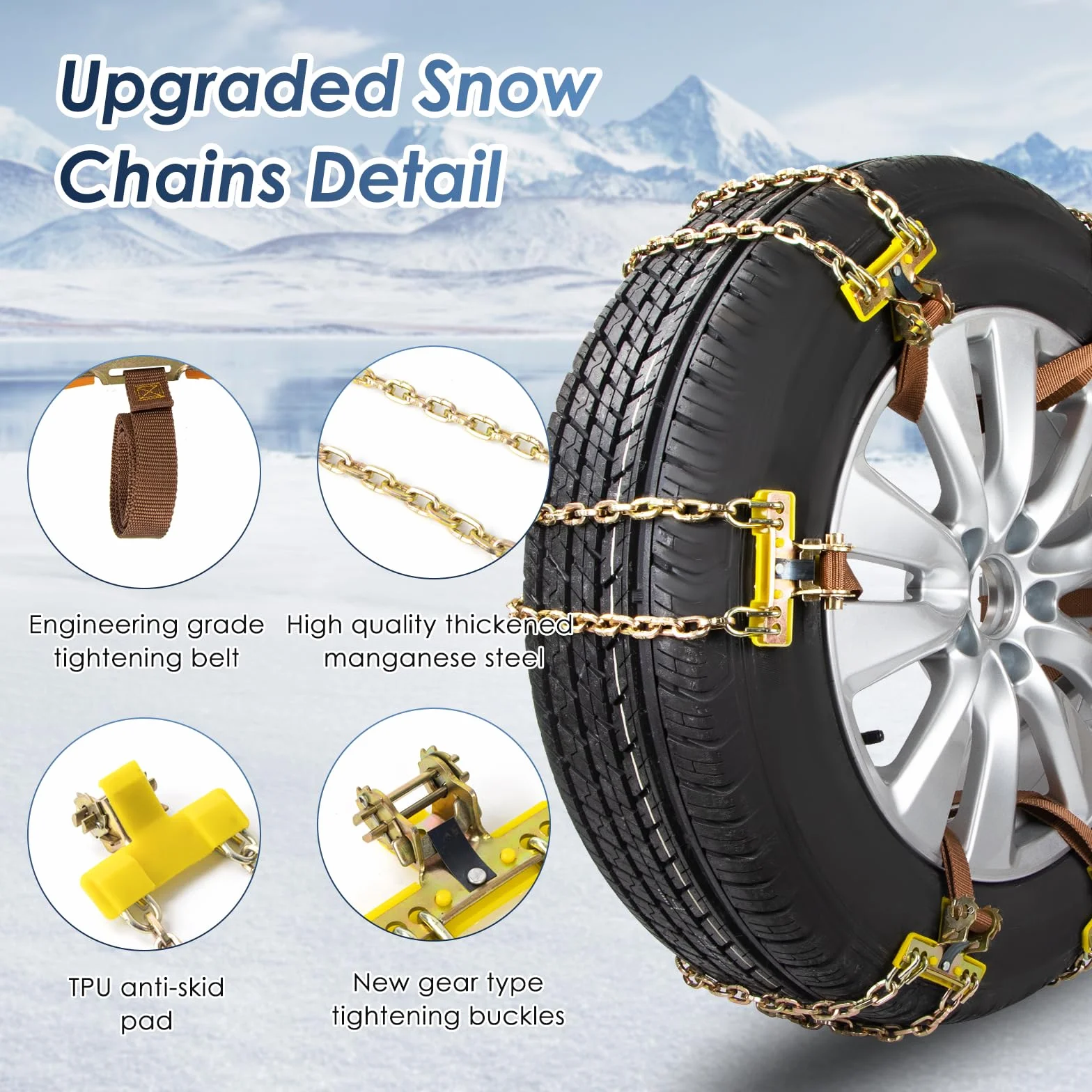 Ninonly Cadenas de Nieve para Coche 6 Piezas Universal Cadenas para Coche con Pala de Nieve de Plástico y Guantes Cadenas para Nieve Fácil de instalar para Automóviles SUV Ancho Neumático 165-265mm