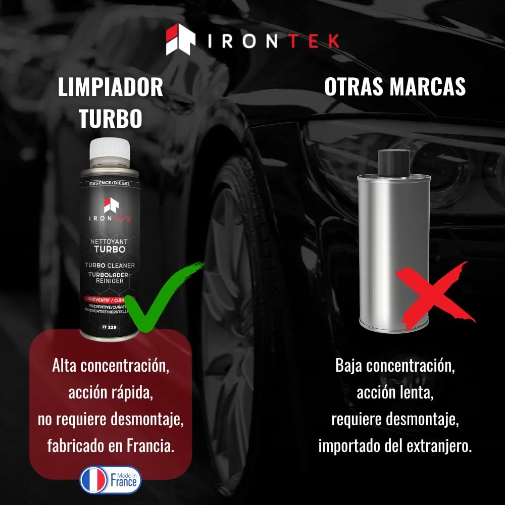 Limpiador Turbo Gasolina y Diesel 300ml - Irontek IT225 | Decalaminiza Turbocompresor sin Desmontaje | Previene Gripaje | Limpia Geometría Variable | Preventivo y Curativo | Compatible Post-Combustión
