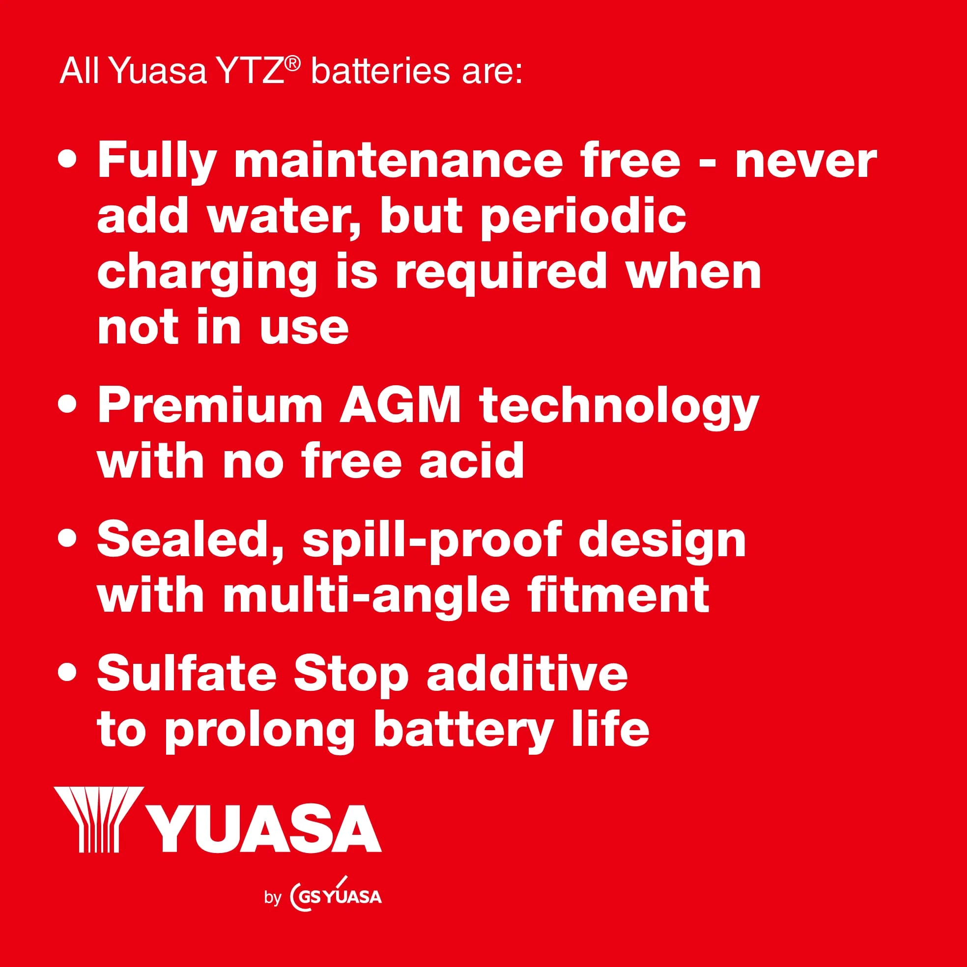 Yuasa YTZ6V 12V 90 CCA Batería de moto AGM libre de mantenimiento de alto rendimiento