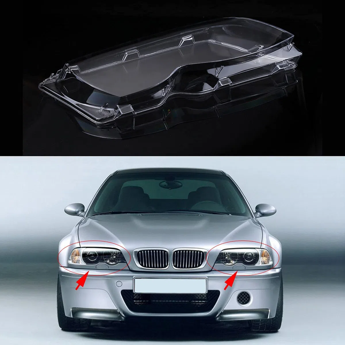 Ejoyous 1 Par de Cubiertas de Cristal para Faros Delanteros de Coche Izquierdo Y Derecho para E46 4D 320i/325i/325xi/330i/330xi 02-05 63126924043 63126924044
