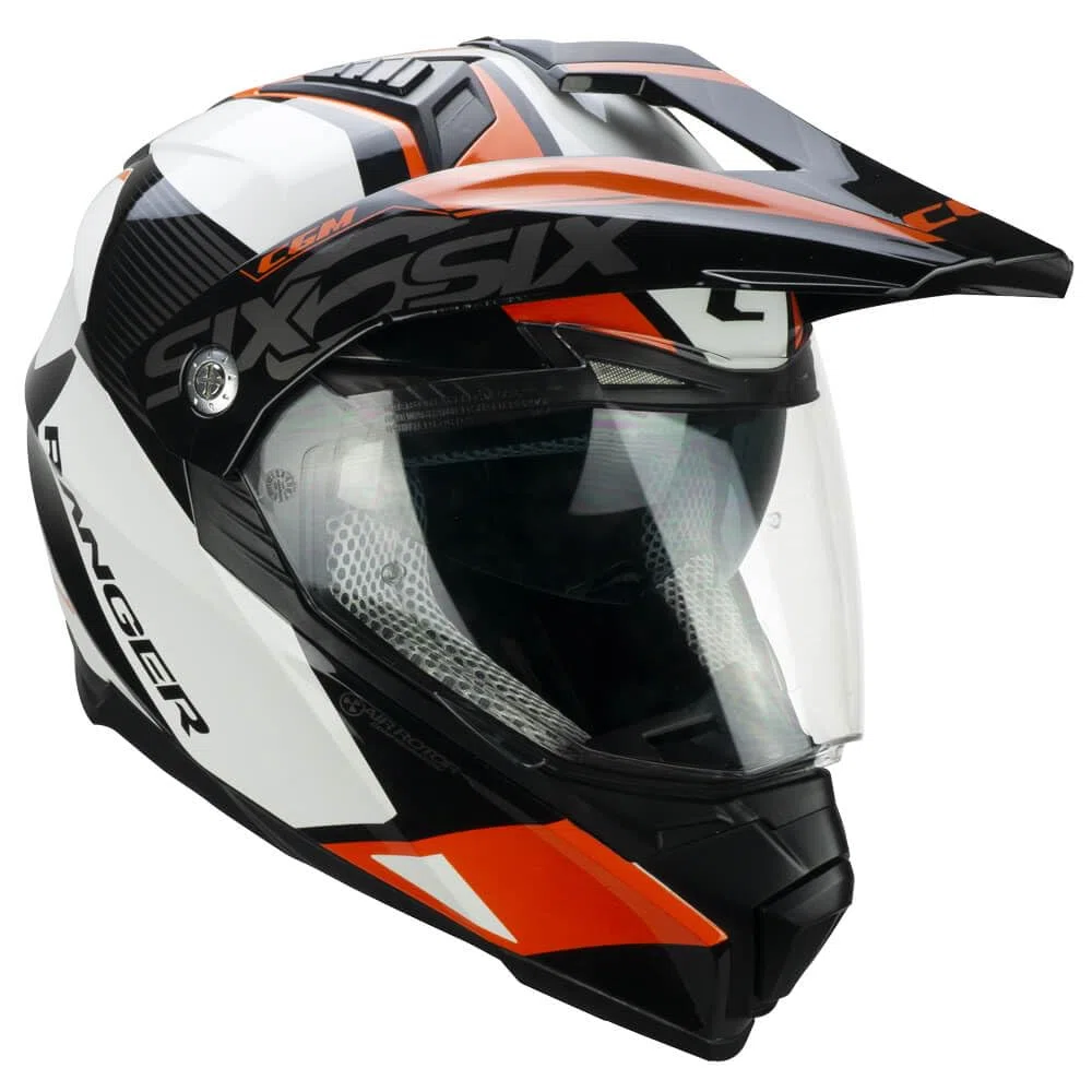 Casco Trail Moto CGM 666 Negro Blanco Naranja HOMOLOGACION 22.06 Talla S
