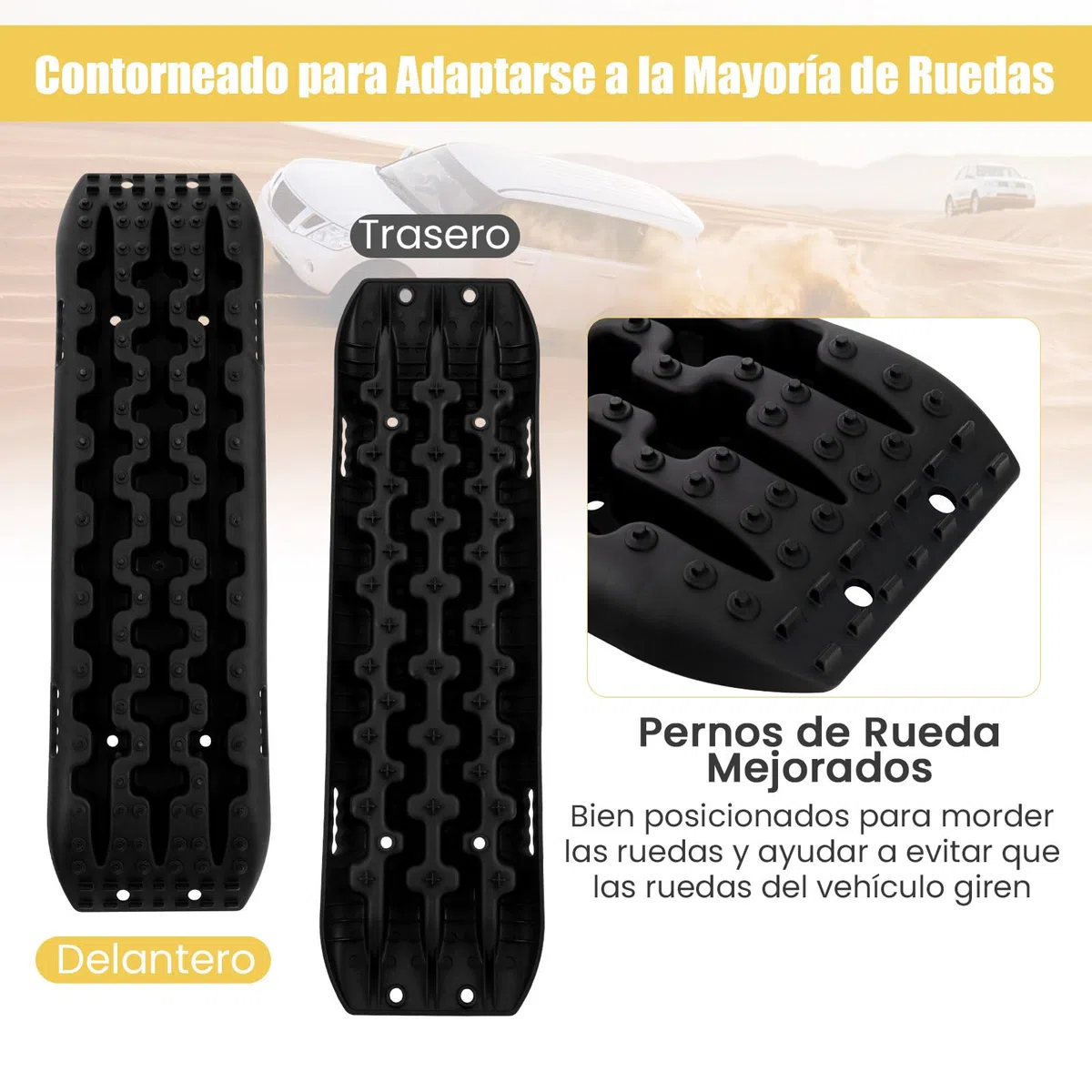 GOPLUS Tablas de Recuperación Todoterreno, Juego de 2 Alfombrillas de Tracción, Extracción de Vehículos de Arena, Barro, Nieve, Carga 10T (Negro, 107 x 31 x 7 cm)