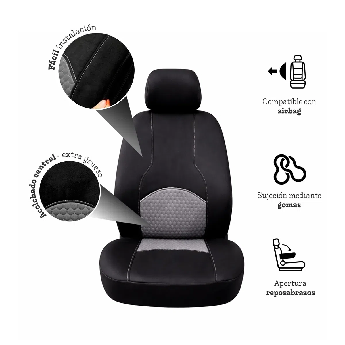 Funda Asiento Coche Delantero (Pack 2 Unidades) con Reposacabezas Coche, Protector Asiento Coche Delantero, Fundas Asientos Coche Universales, Cubre Asientos Coche, Compatibles con Airbags Laterales
