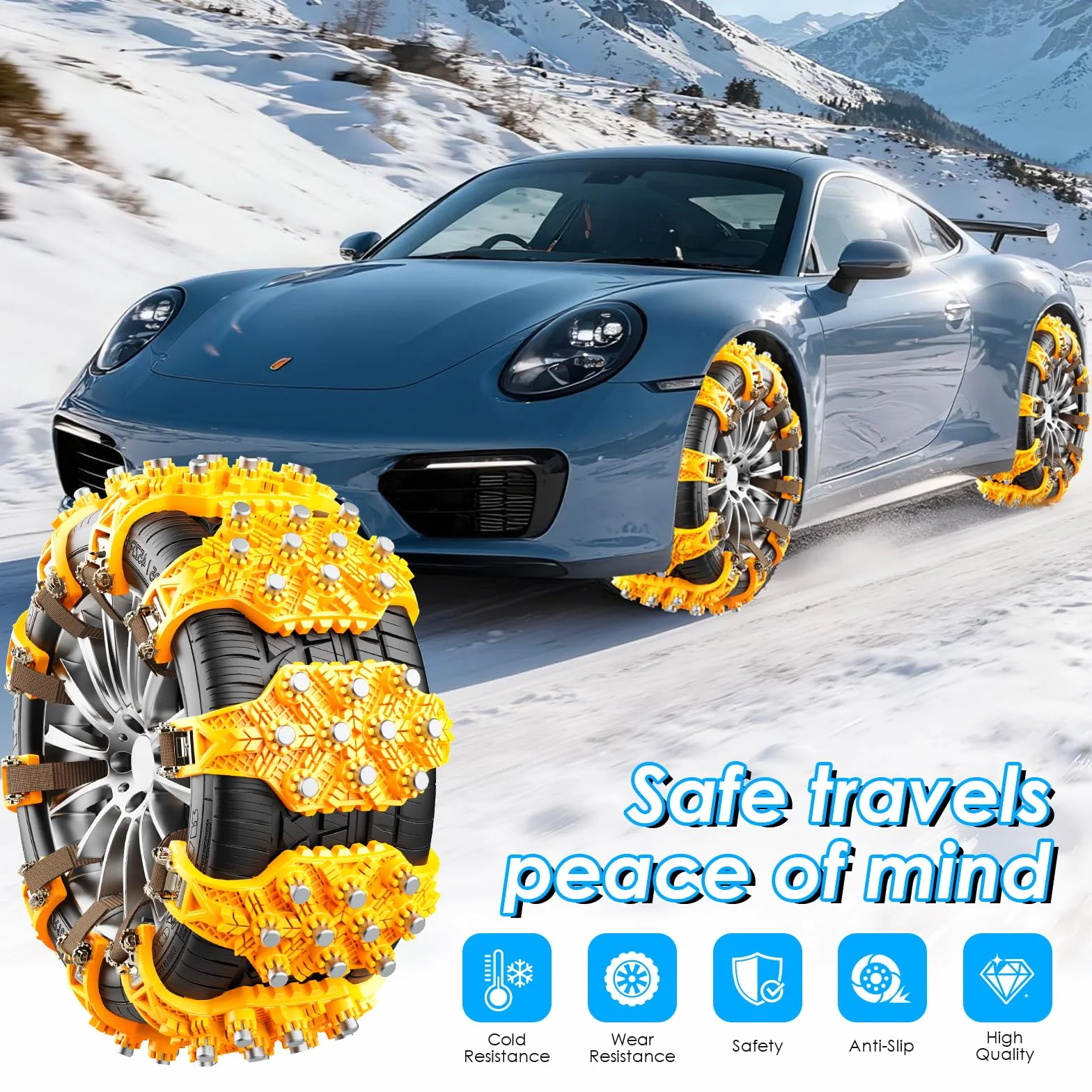 Cadenas para Nieve para Coche Ninonly 8Pcs Cadenas de Nieve Universale de Emergencia Ajustables para Vehículos Coche Camioneta SUV Adecuadas para Neumáticos Ancho 165mm - 245mm