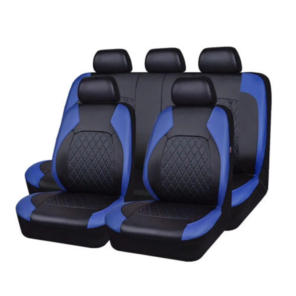 9 Pieces Car Seat Covers Universal PU Leather Seat Protector Full Set Auto Interior Accessories for Car SUV Vehicle-Royal Blue