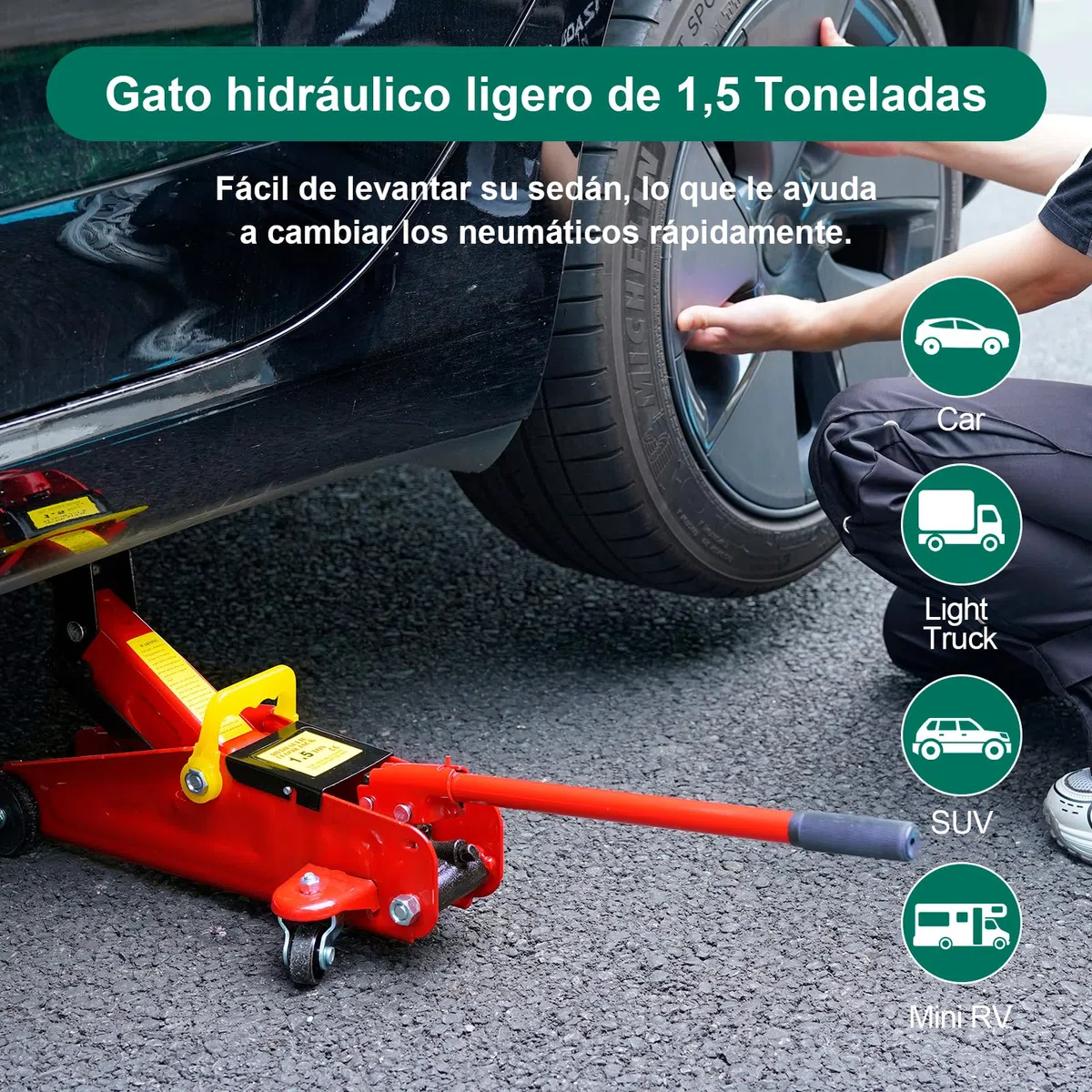 Hychika, gato hidráulico de 1,5 T, gato hidráulico con bomba de pistón hidráulico, elevador hidráulico, 135 – 320 mm, para berlina, SUV, cambio de neumáticos