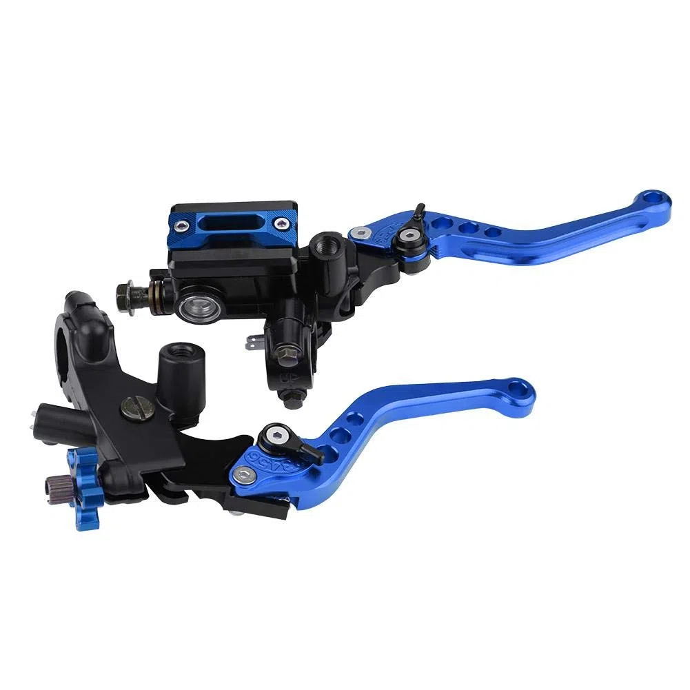 1 par 7/8"(22mm) universal motocicleta freno embrague cilindro maestro tanque palancas embrague freno palanca de embrague (azul)