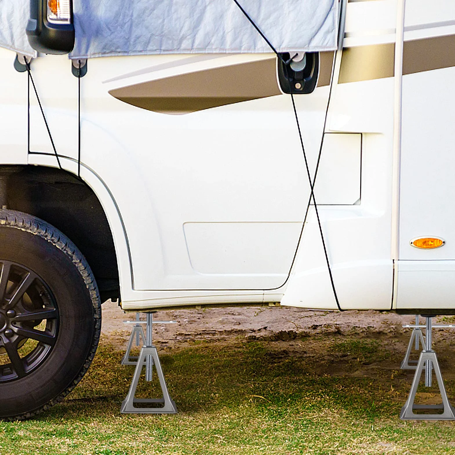 Aufun tréteaux, tréteaux pour caravanes et remorques, Accessoires pour caravanes, Accessoires pour Camping-Cars, jusqu'à 1000 Kg de Charge, réglable en hauteu (Lot de 4)