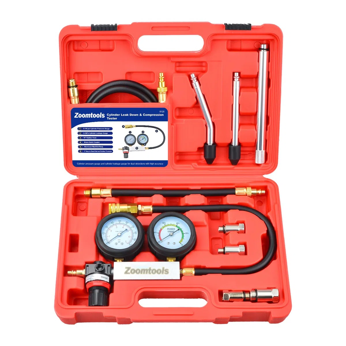 Kit de prueba y fuga de motor de cilindro, juego de probador de fugas de motor de gasolina con barra de extensión para prueba de presión