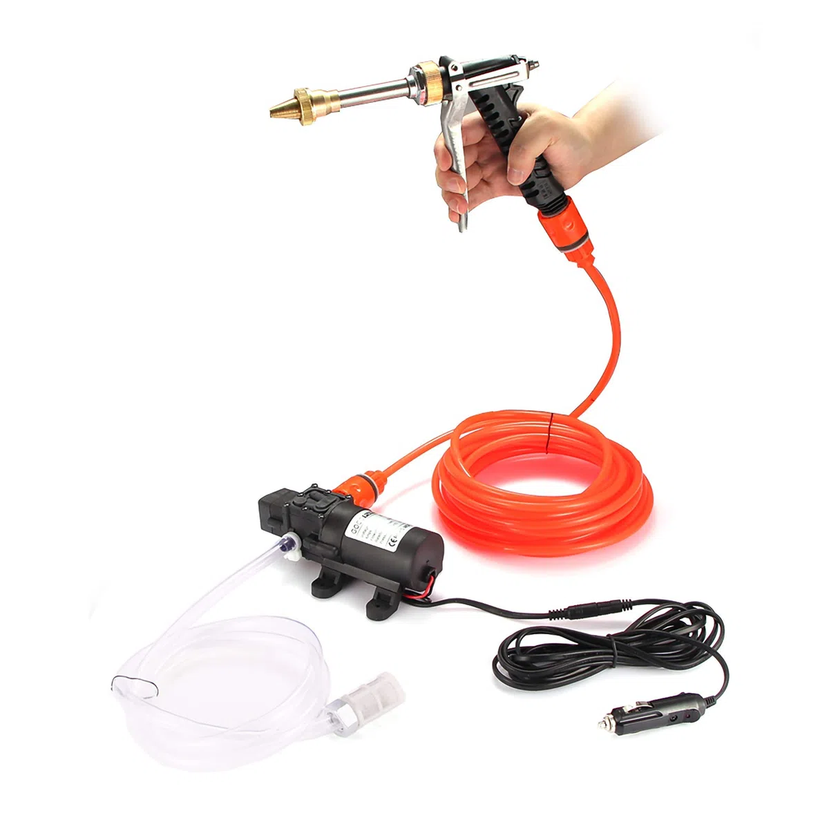 ALLOMN Bomba de Agua para Lavado de Coches de Alta Presión, Kit de Limpieza con Pistola Pulverizadora Portátil 130PS DC 12V 80W