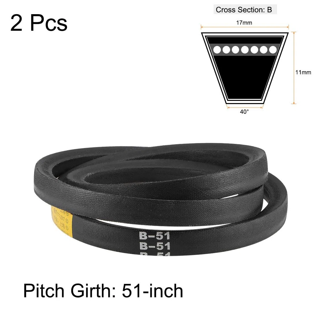 uxcell B51 V-Belts - Correa de transmisión de goma de sección B (51 pulgadas)