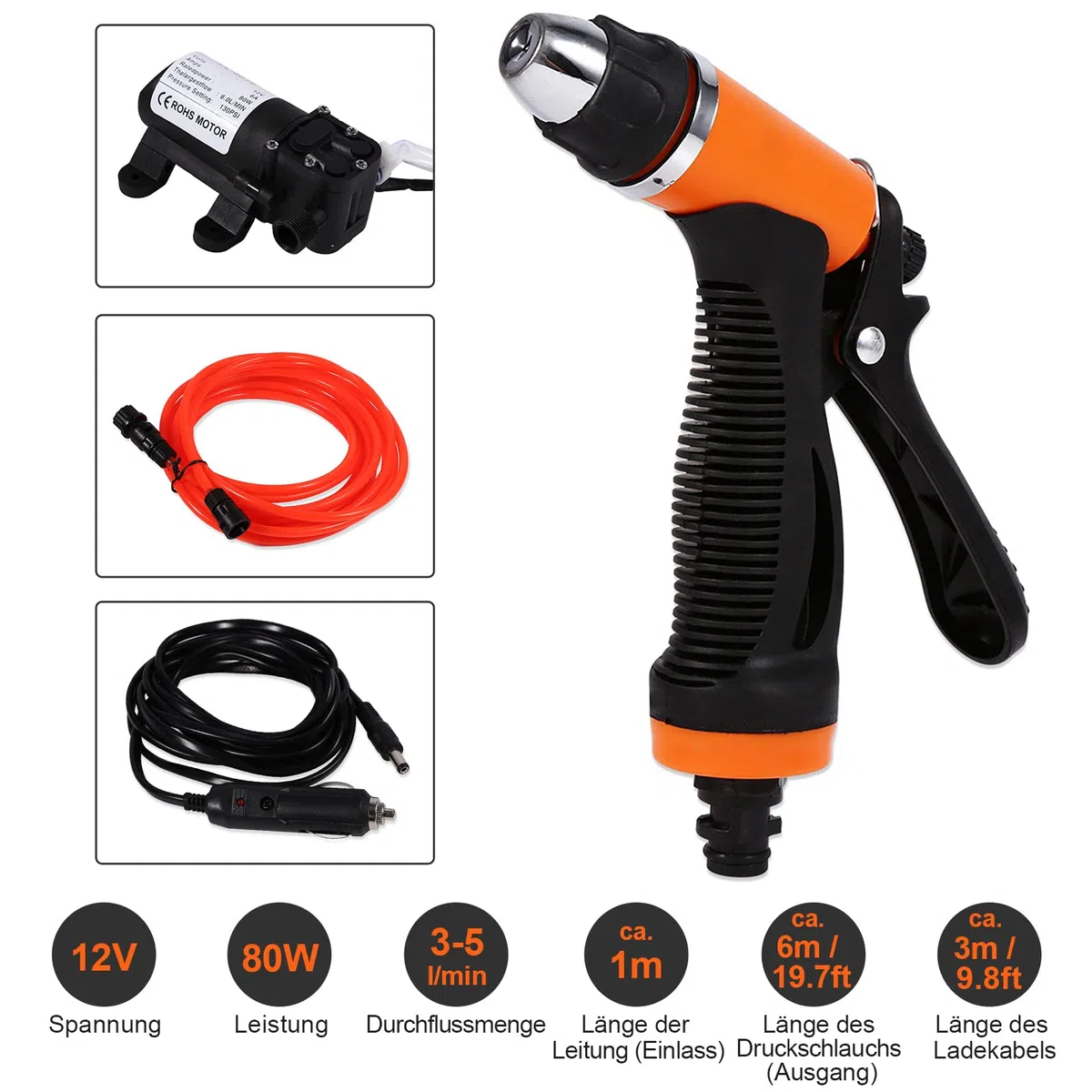 Kit de Lavadora de Coche Portátil, Bomba de Agua Eléctrica de Alta Presión, 12V, Autocebante para Limpieza de Automóviles
