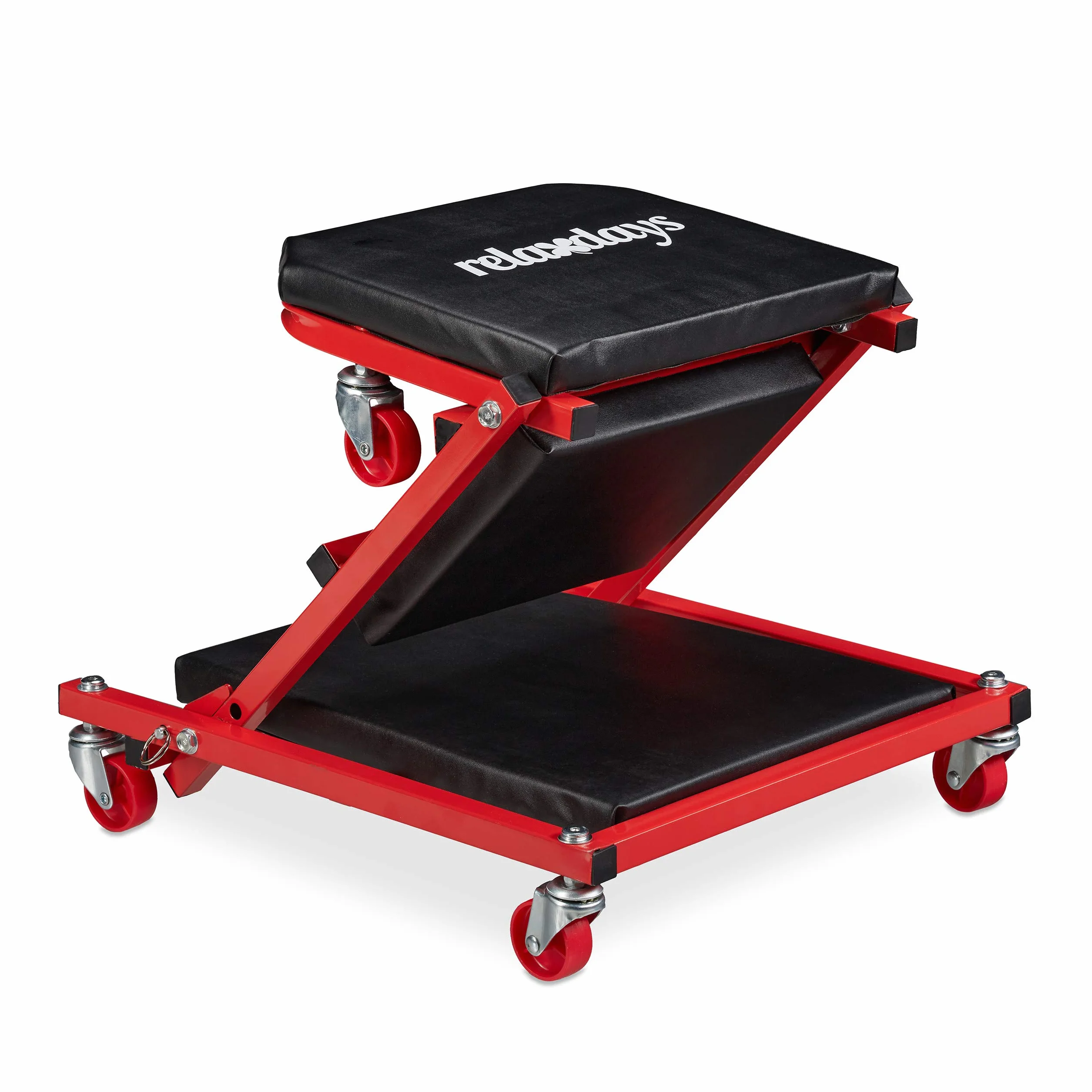 Relaxdays Camilla Mecánico, Taburete Taller, Hasta 150 kg, Camilla Convertible en Asiento Plegable, 360°, Acero, Negro