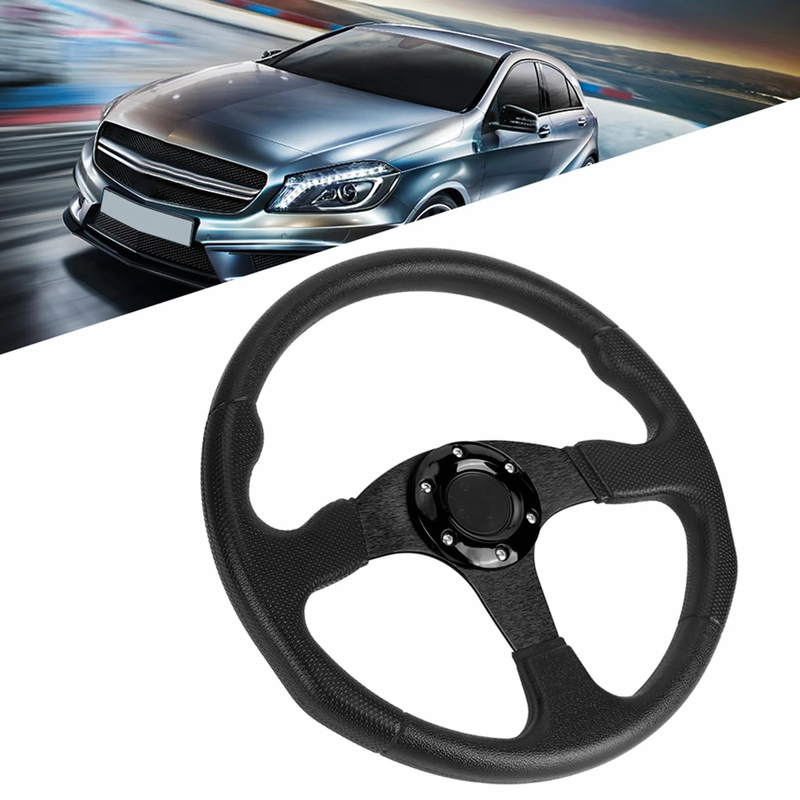 Tissting Volante Deportivo, Universal Volante Profundo 350mm/14in Aleación Aluminio PU 6 Pernos Ligero Cómodo para Vehículos Modificados Carreras Conducción Deportiva
