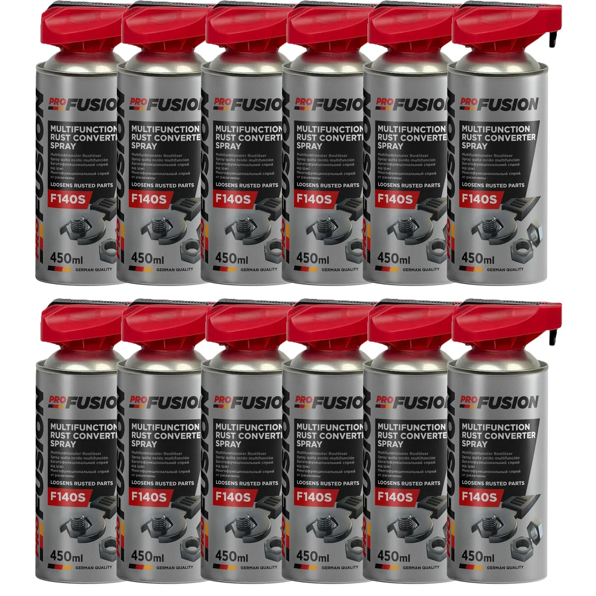 ProFusion Aceite Lubricante Multiusos Pack de 12 - para Liberar Conexiones, Piezas Atascadas y Oxidadas - Evita la Formación de Corrosión - Detergente para Microfisuras y Grasa Lubricante - 450 ml