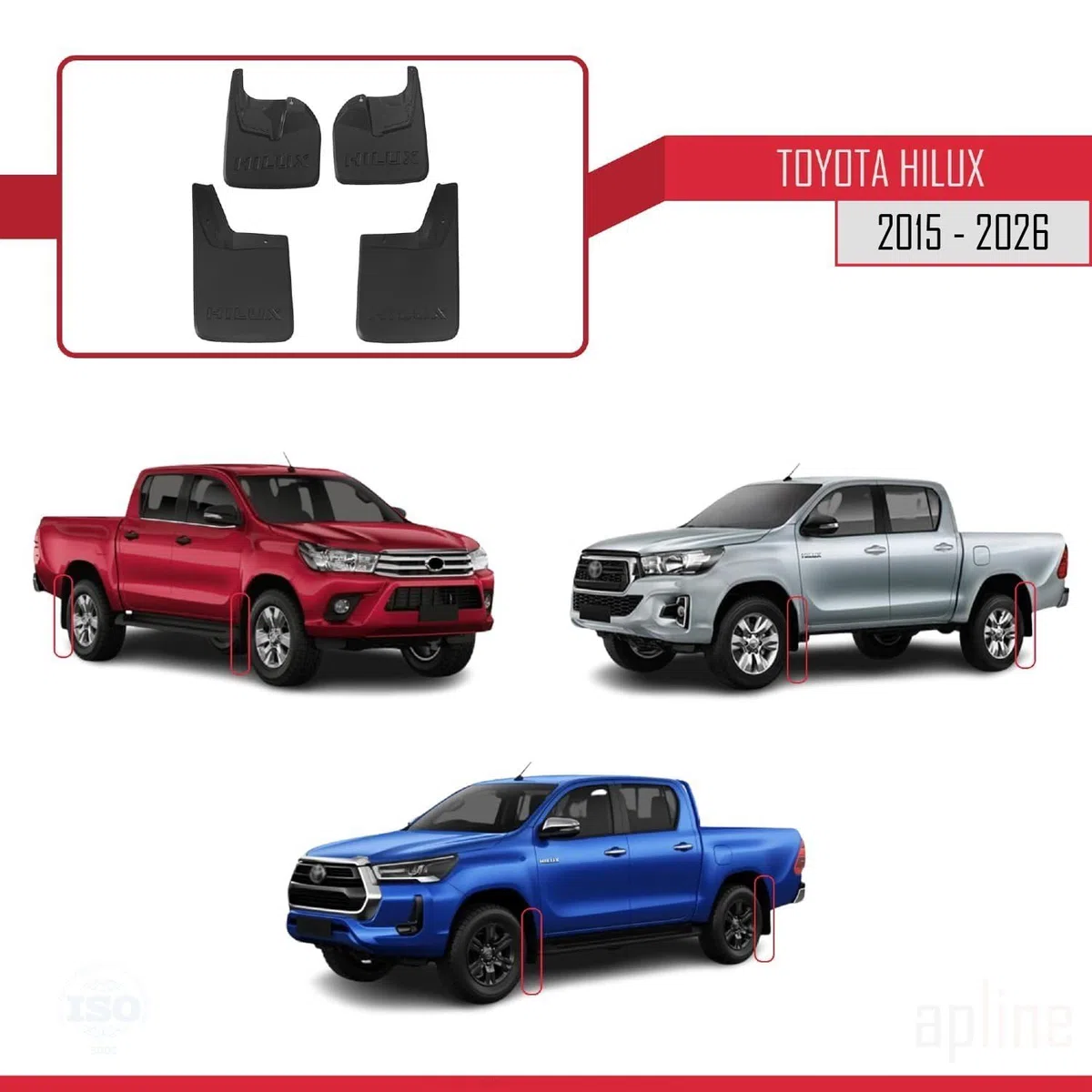 Compatible con Toyota Hilux 8 (AN130) 2015-2024 Guardabarros Vehículo Juego Delantero Trasero 4 Piezas Negro
