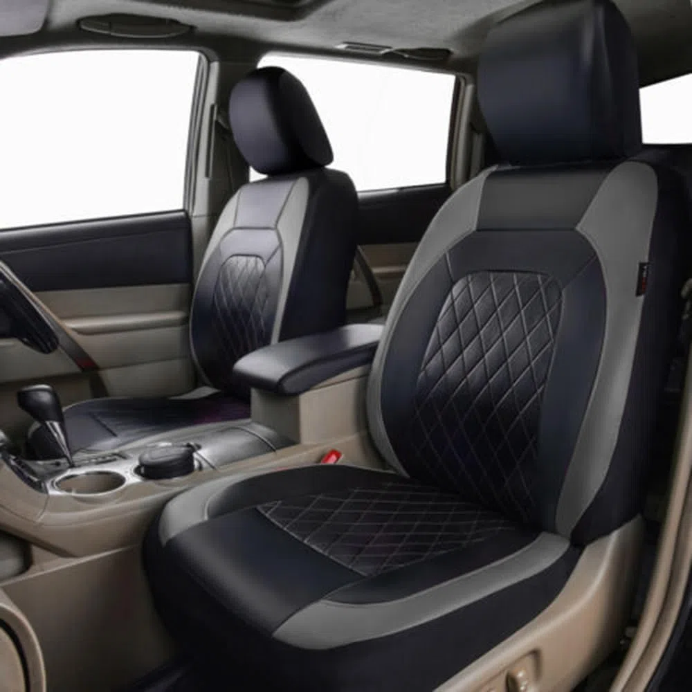 Shkalacar Funda de Asiento de Coche 9 Pcs, Protector de Asiento Universal de Cuero PU, Fundas Asientos Coche Universales para Coche, Vehículo Todoterreno (Gris)