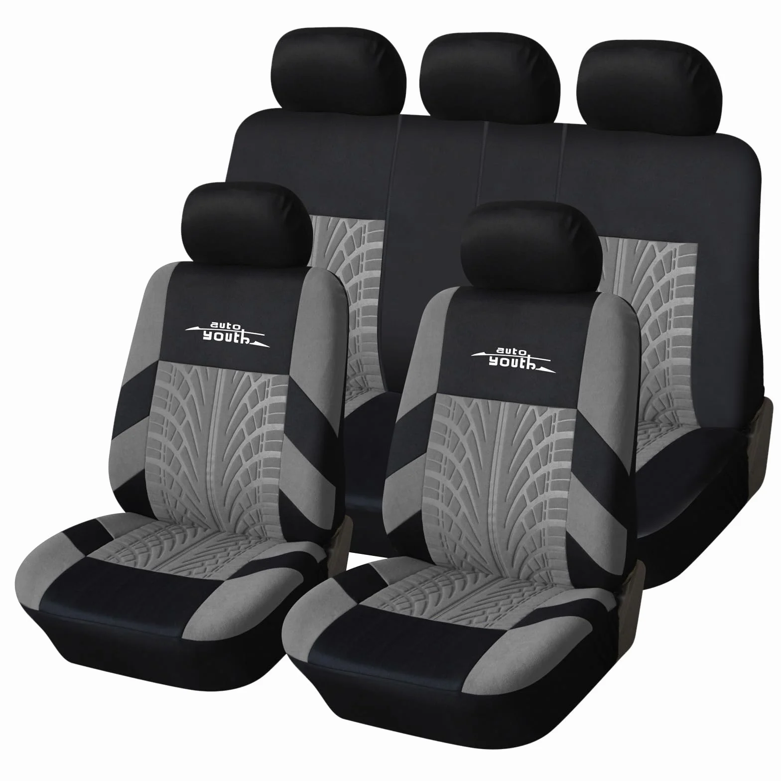 AUTOYOUTH Funda de Asiento de Coche Ajuste Universal Juego Completo de Fundas Protectoras para Asientos Coche Pistas de Neumáticos Accesorios de Asiento de Coche, Gris