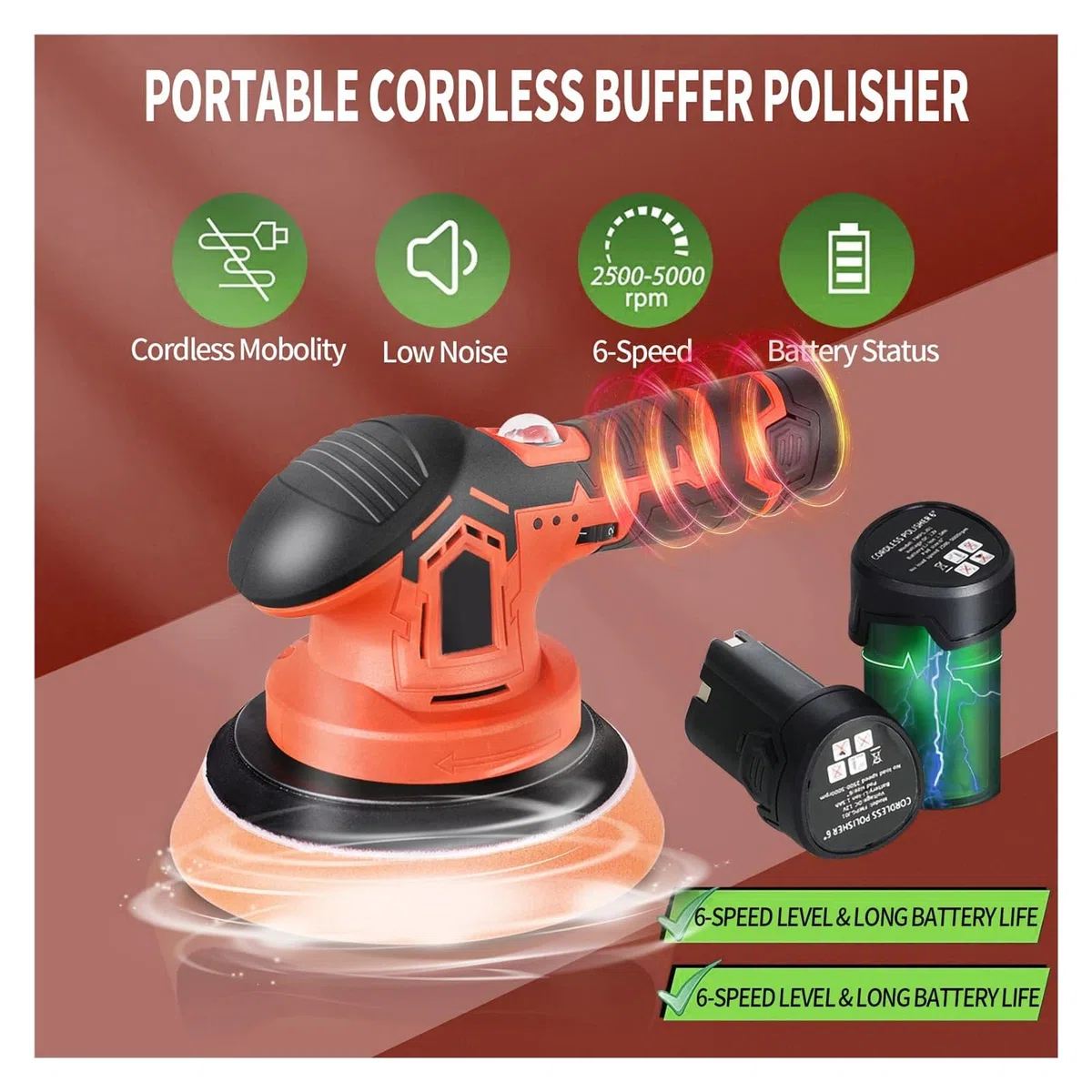 Lijadora de mesa Pulidor de coche inalámbrico 2500-5000rpm máquina de pulido de coche inalámbrico herramienta de cera de pulido eléctrico silencioso 6 velocidades variables