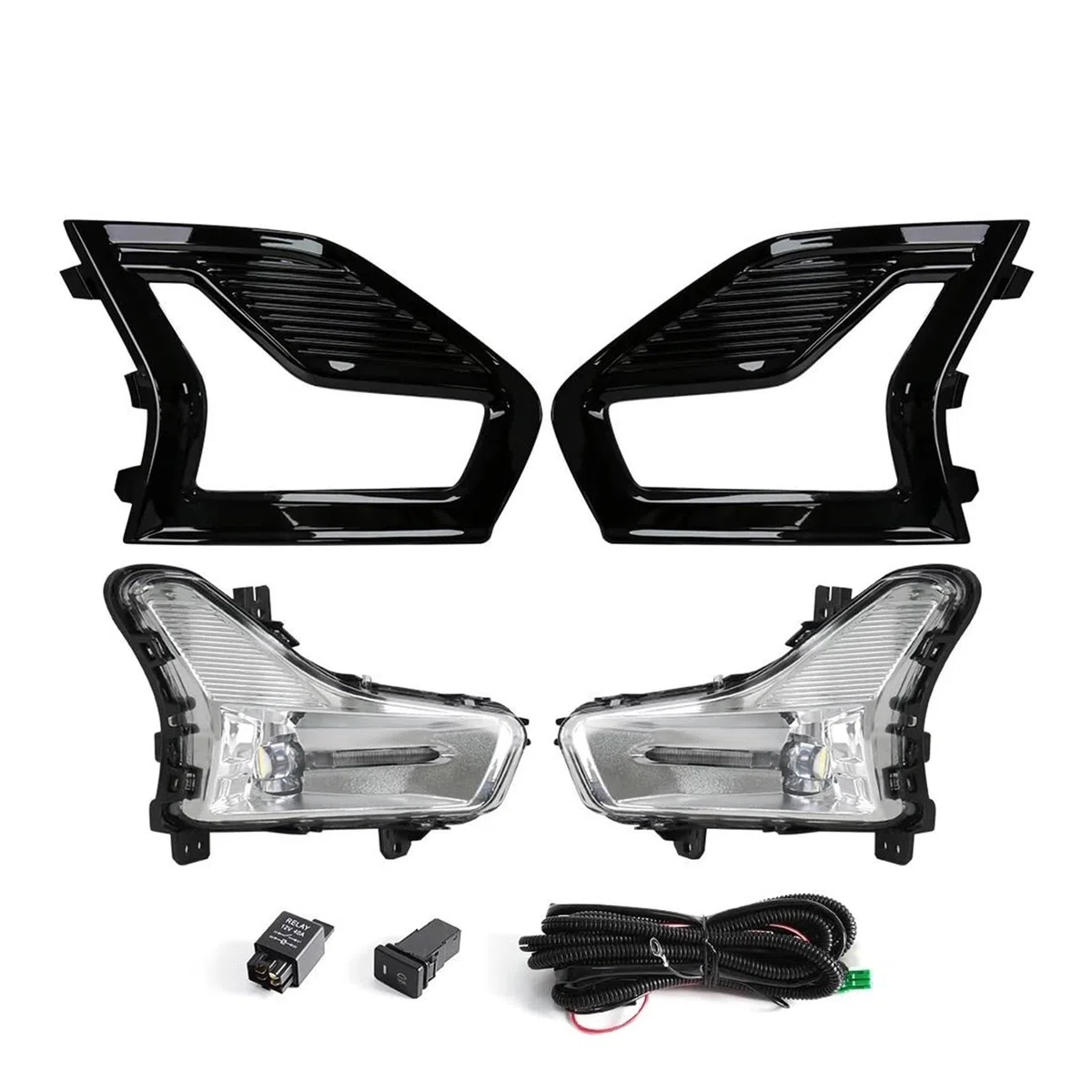 Genérico Faros Antiniebla Faros Antiniebla Delanteros Led Para Mondeo Para Fusion 2019 2020 Luz Circulación Diurna DRL Cubiertas Marco Interruptor Cable 12V Antiniebla Delantero(Fog Lamp KIT)