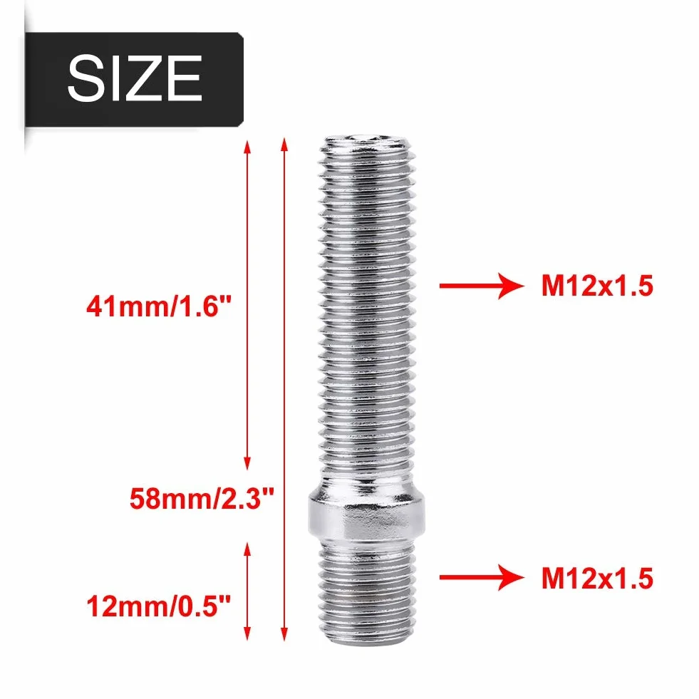 20 piezas 50 mm ruedas extendidas conversión de perno 12x1,5 a 12x1,5 adaptador de tornillo compatible con 1998-2008esparragos rueda coche