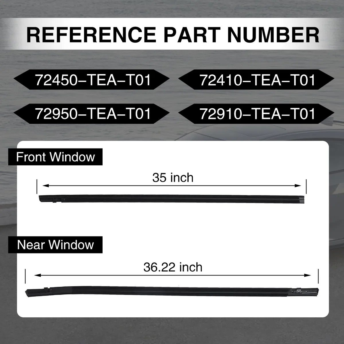 4 correas de sellado para molduras de ventana compatibles con Honda Civic de 4 puertas Sedan 2016 2017 2018 2019 2020 2021 reemplaza # 72450-TEA-T01 72410-TEA-T01 72950-TEA-T01 72911 0-TEA-TÉ 01