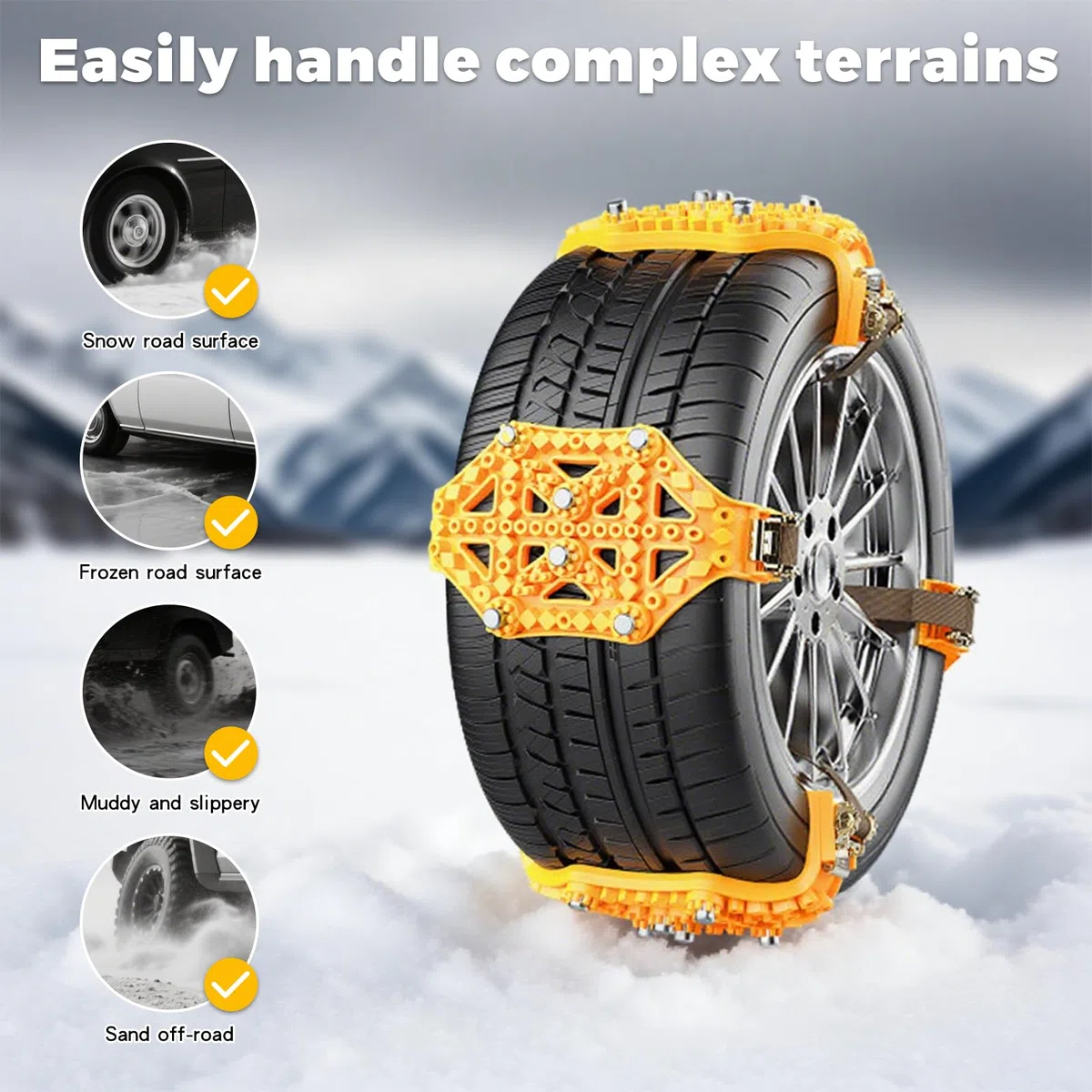 8 Pcs Cadenas Nieve, neumáticos invierno cadenas de seguridad, Juego Universal para Neumáticos Coche anti nieve, fácil instalación, vehículos de Emergencia (Ancho Neumático 165-265mm)