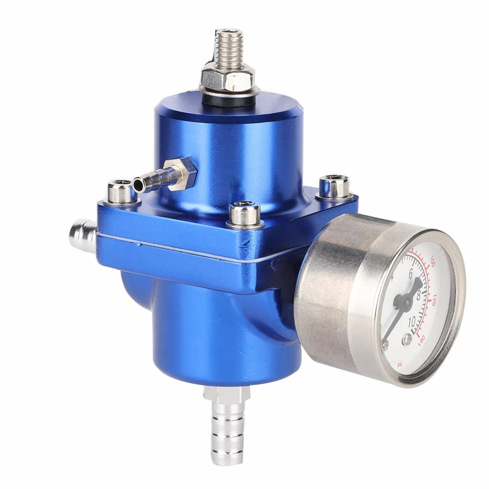 Regulador de presión de combustible, regulador de presión de combustible universal FPR de aleación de aluminio con manguera de calibre 0-140psi ajustable(azul)