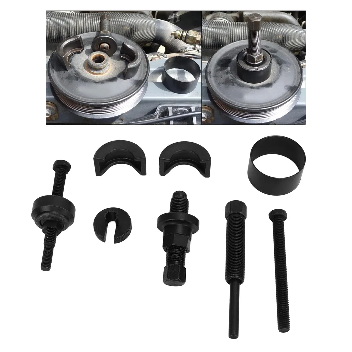 Kit Extractor de Polea de Bomba de Dirección Asistida, Herramienta de Instalación de Polea de Bomba, Kit de Herramientas de Extracción de Instalador, Repuesto de Acero Al Cromo