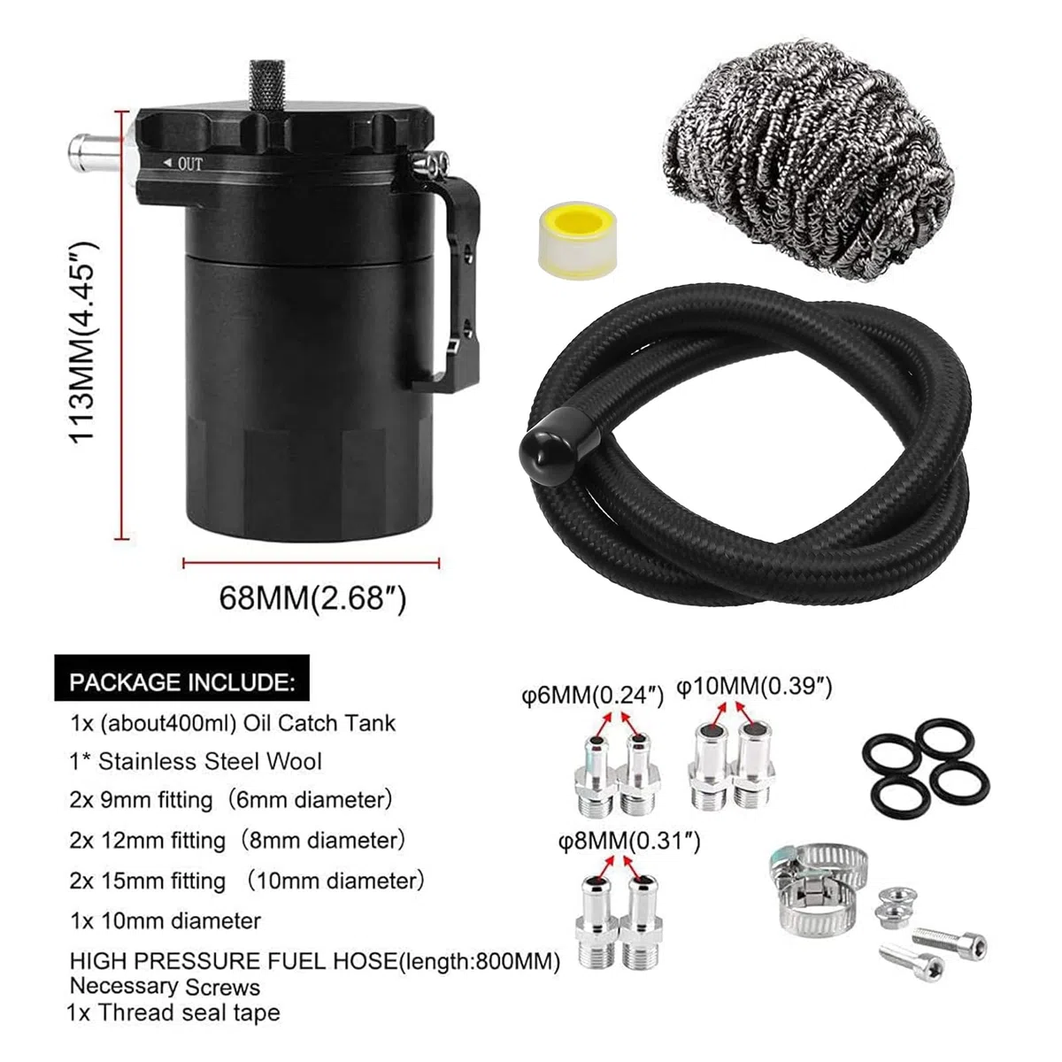 Tanque universal para depósito de aceite de Ruien, de acero inoxidable pulido (400 ml)