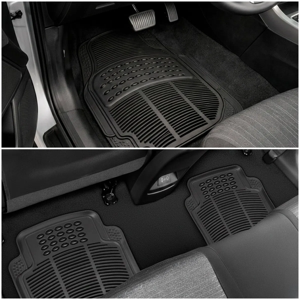 Alfombrillas Coche Universal Pack 5 Piezas Interiores (2 Delanteras + 2 Traseras + Alfombrilla Maletero Coche), Alfombrillas Coche Goma PVC Flexible Impermeables, Antideslizantes y Recortables
