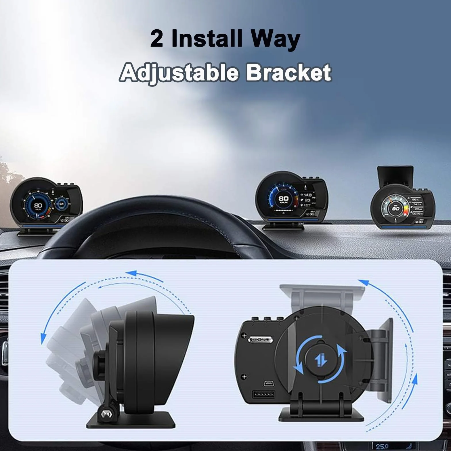 KAOLALI Head Up Display OBD2 GPS Coche Smart Velocímetro, Universal Car HUD KMH/MPH Velocímetro Turbo RPM Alarma de Voltaje 9 Pantallas de Visualización para Todos Coche