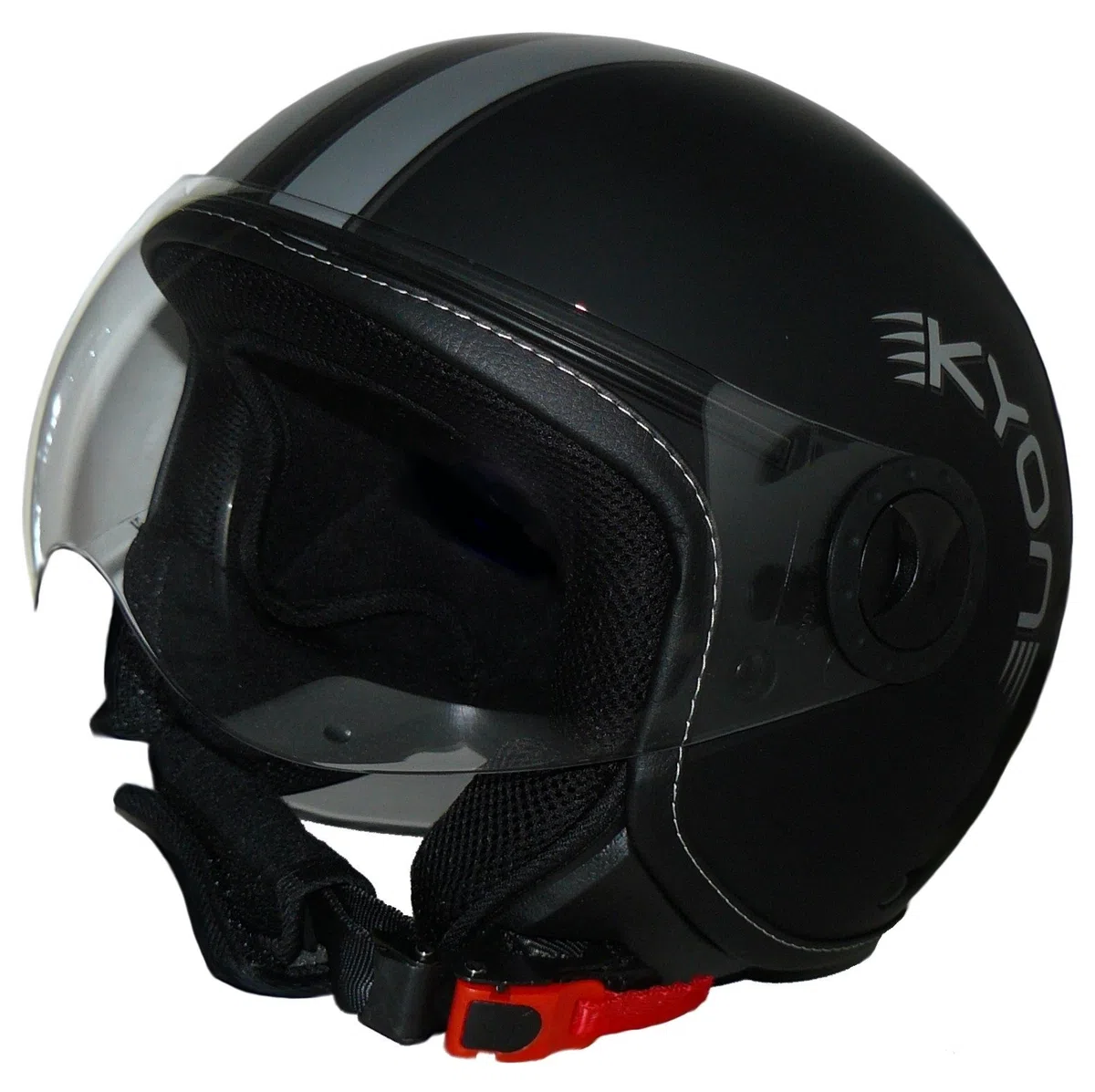 Casco jet con 2 visores en color negro mate con rayas plateadas H710
