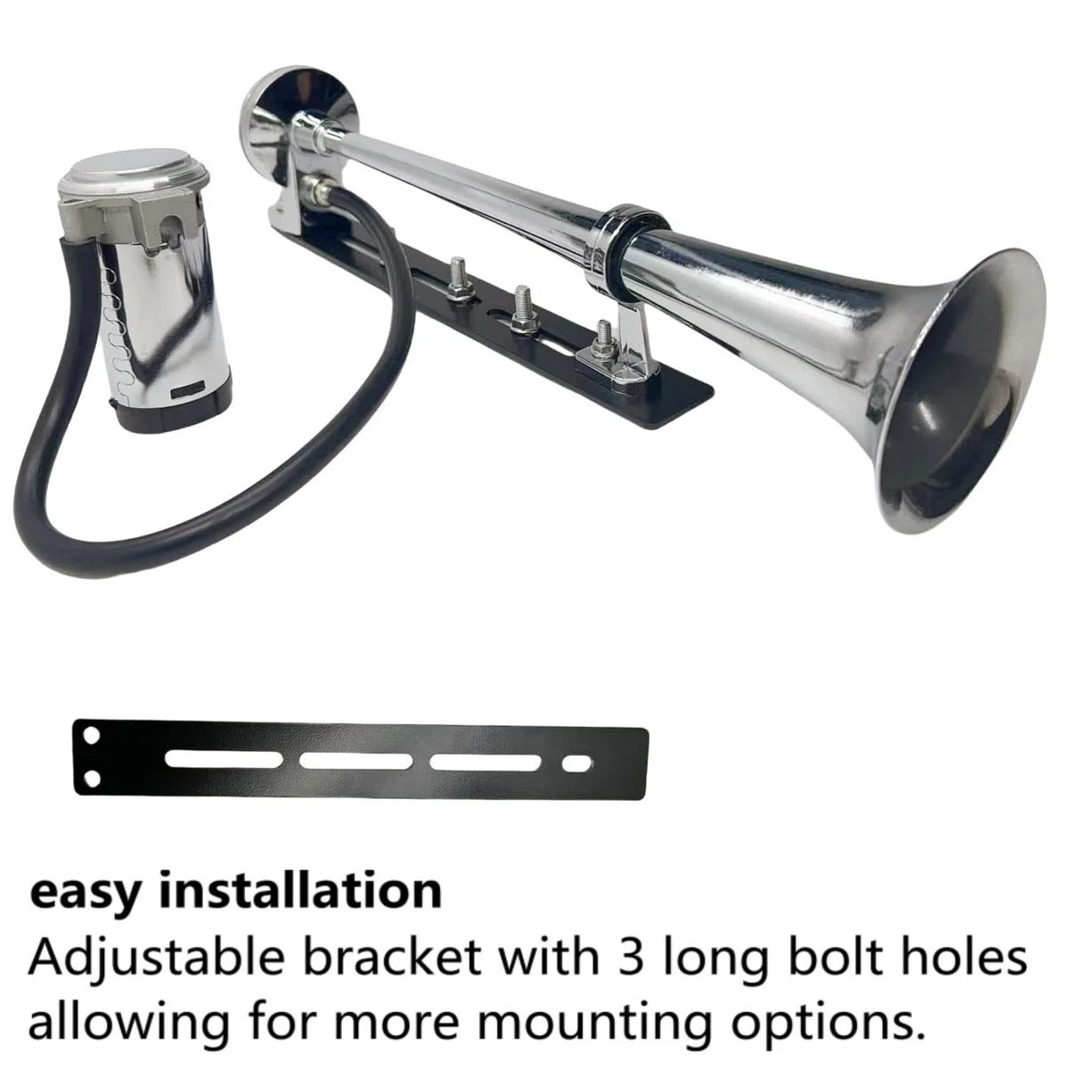 Bocina de aire para coche, cuerno de camión, diseño innovador y accesorios ajustables, altavoz fuerte, 150 dB, plateado, cromo, zinc, trompeta individual con compresor para coche de 12 V